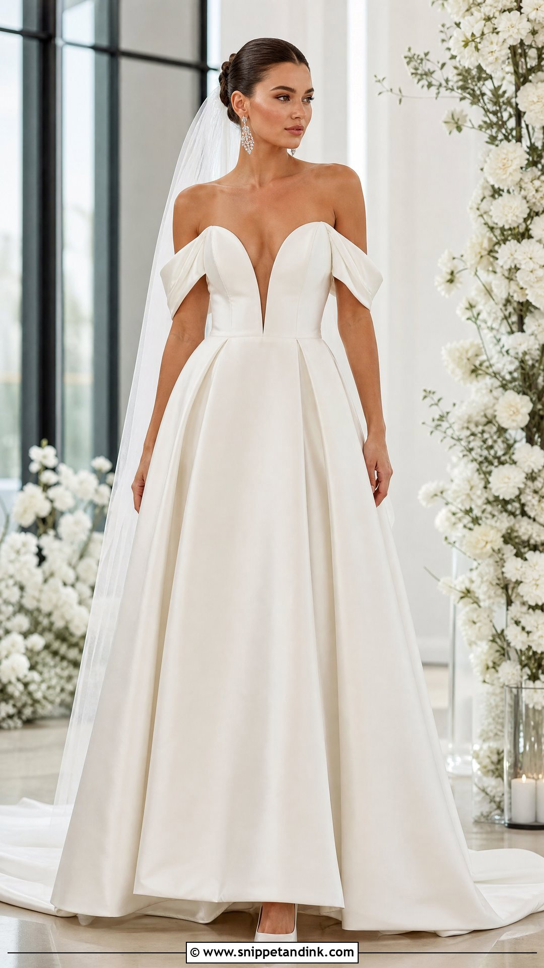 Off The Shoulder Plunging Neckline Wedding Dress - Snippet and Ink - 20 Plunging Neckline Wedding Dress Ideas