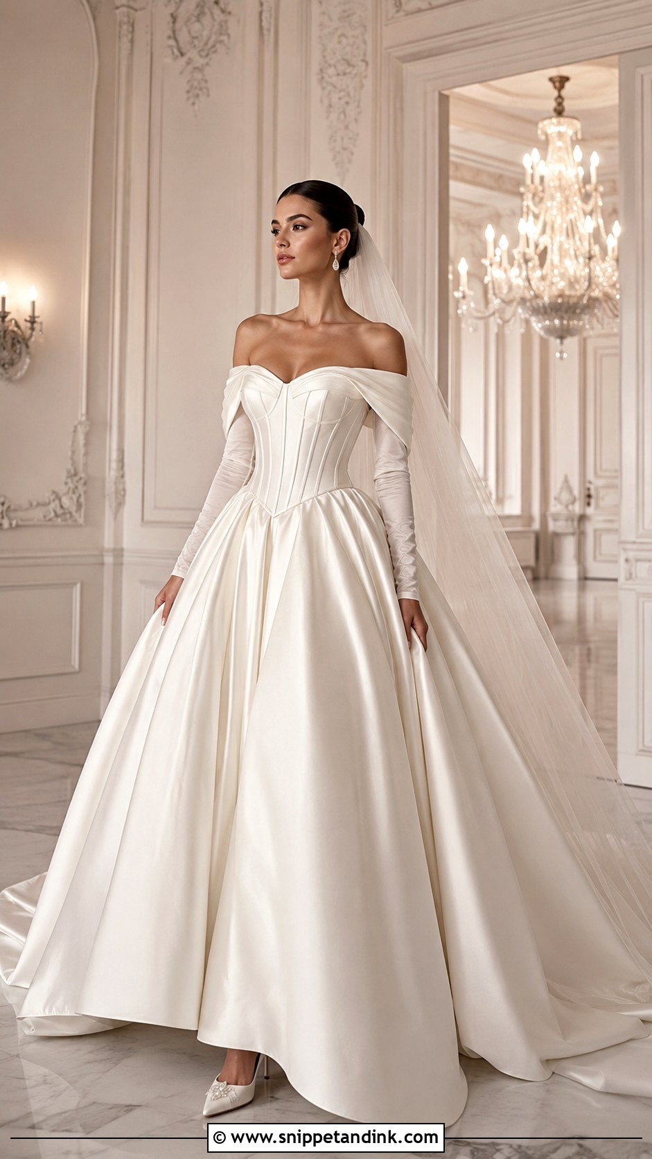 Off The Shoulder Princess Wedding Dress With Sleeves - Snippet and Ink - 20 Princess Wedding Dresses with Sleeves