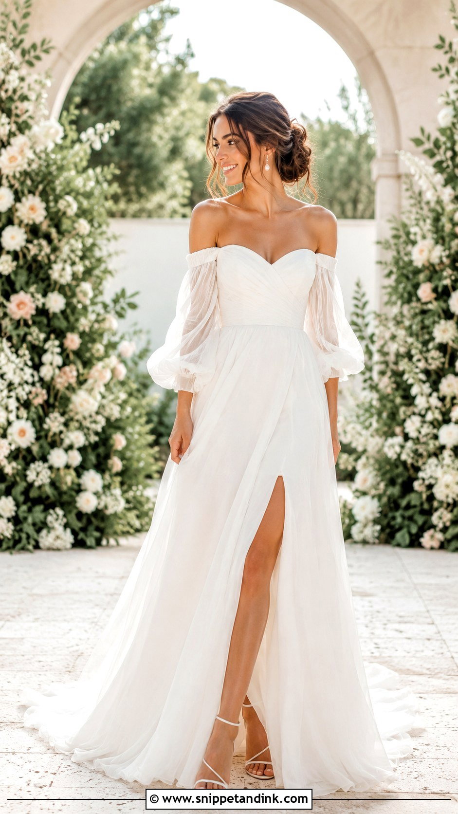 Off The Shoulder Puff Sleeve Wedding Dress - Snippet and Ink - 25 Puffy Sleeve Wedding Dress Ideas