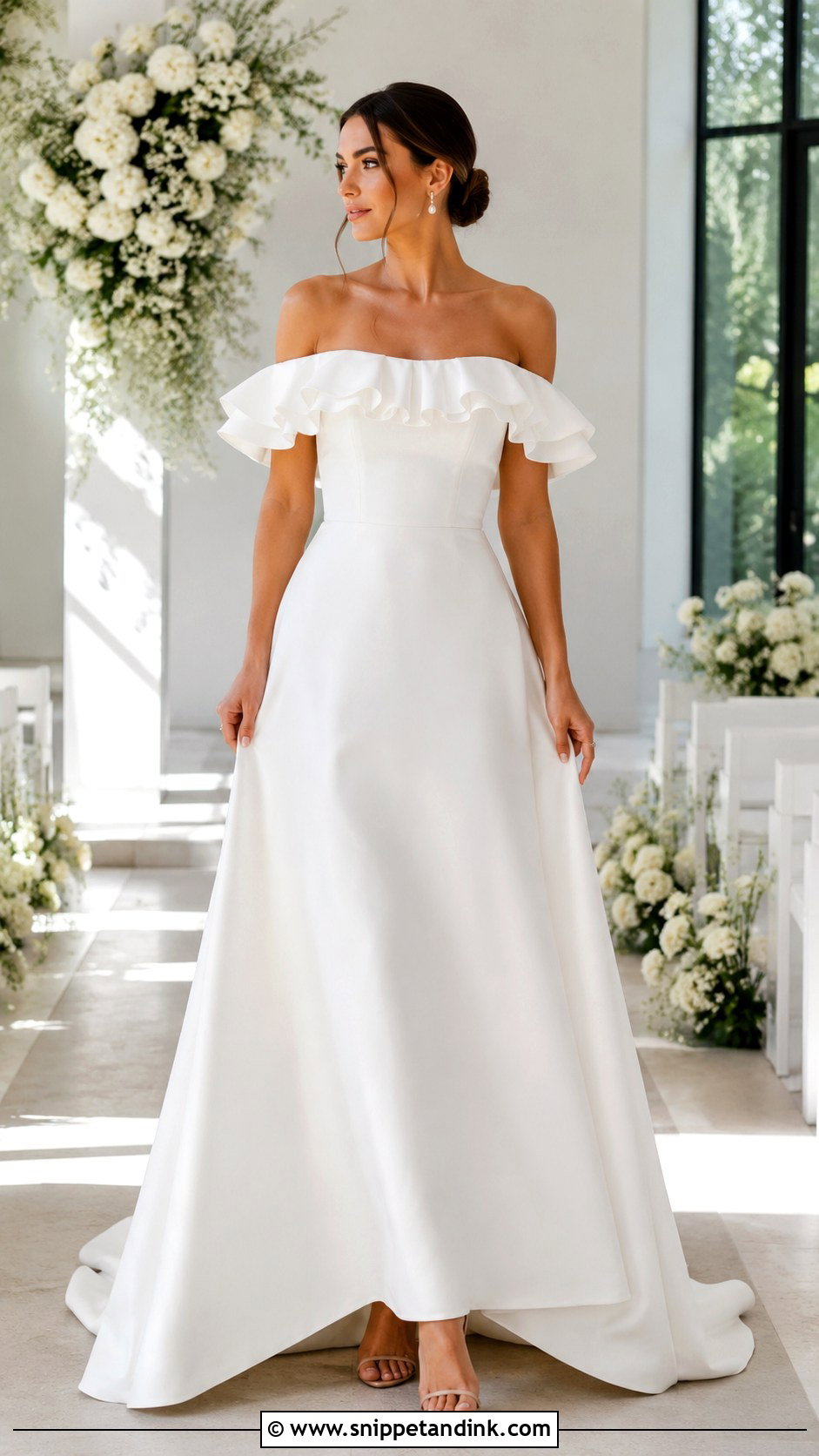 Off The Shoulder Ruffle Wedding Dress - Snippet and Ink - 30 Off the Shoulder Wedding Dresses