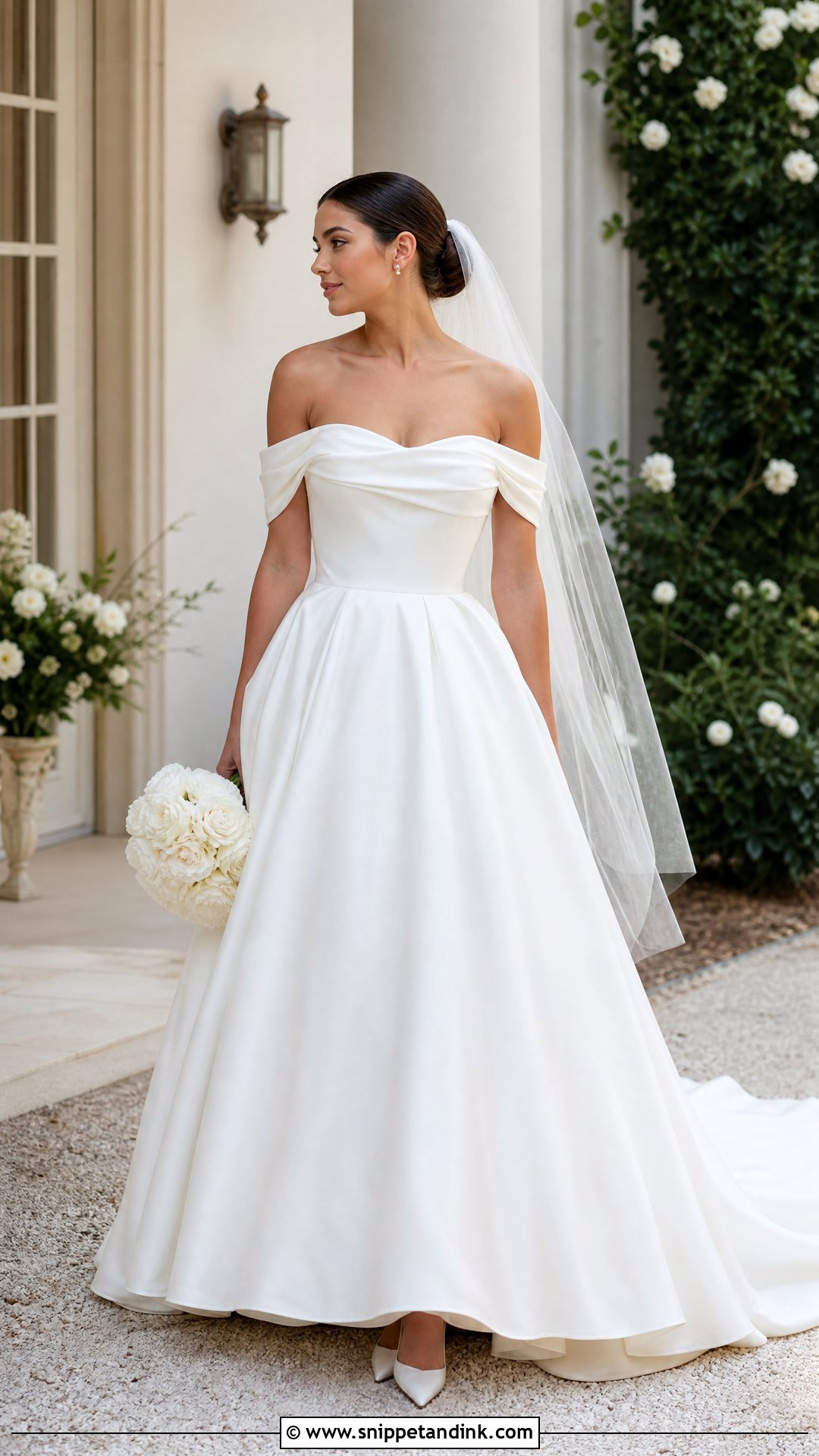 Off The Shoulder Satin Ball Gown Wedding Dress - Snippet and Ink - 25 Satin Ball Gown Wedding Dress Ideas