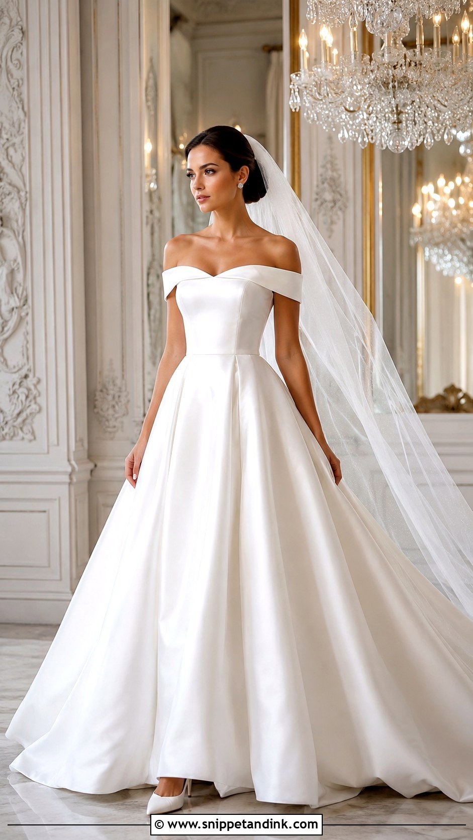 Off The Shoulder Satin Ball Gown Wedding Dress - Snippet and Ink - 30 Off the Shoulder Wedding Dresses