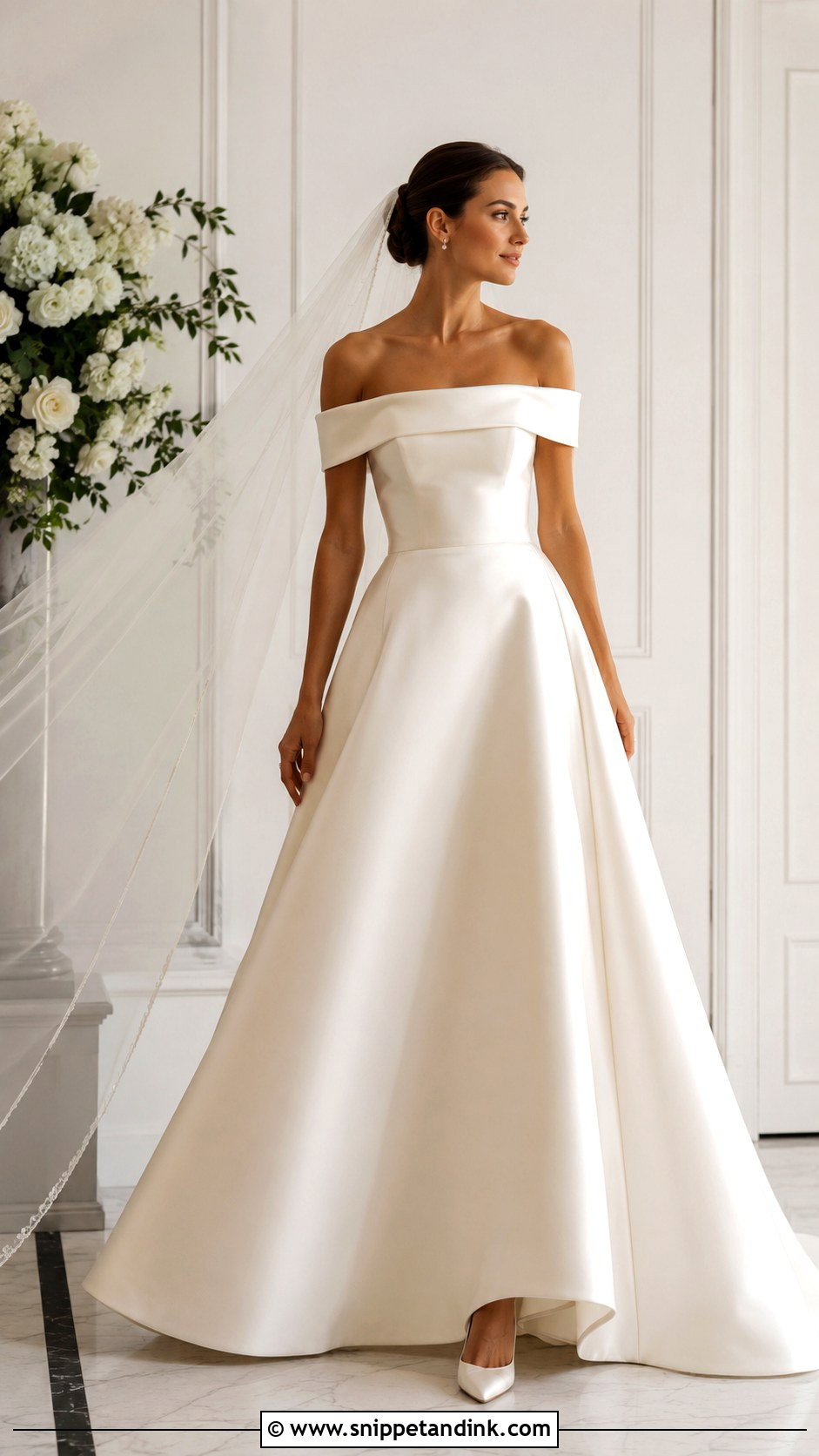 Off The Shoulder Satin Bridal Dress - Snippet and Ink - 20 Bridal Dress Styles
