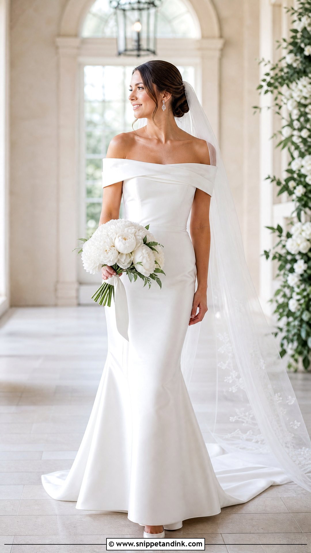 Off The Shoulder Satin Trumpet Wedding Dress - Snippet and Ink - 20 Satin Trumpet Wedding Dress Ideas