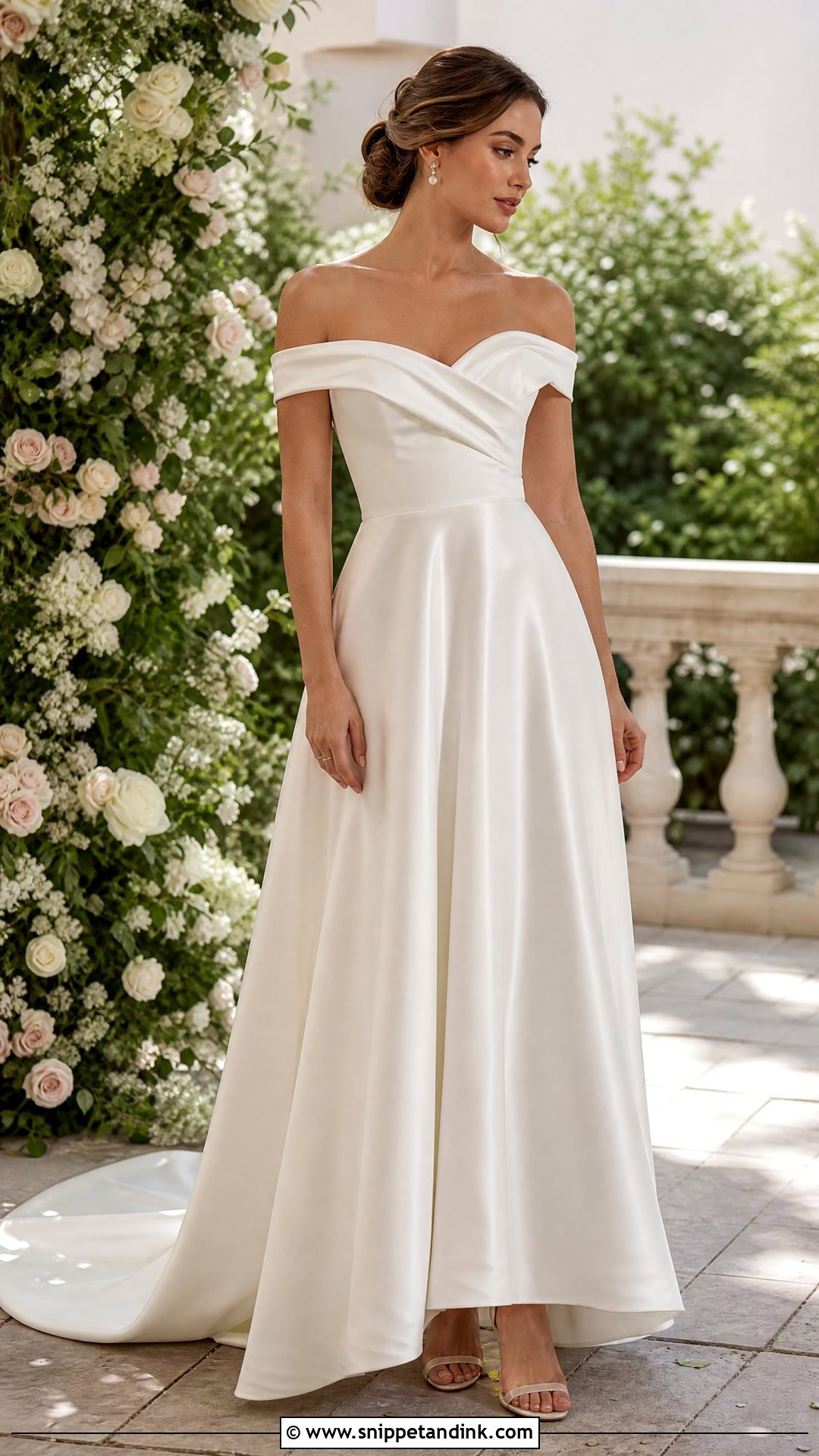 Off The Shoulder Satin Wedding Dress - Snippet and Ink - 25 Bridal Satin Dress Style Ideas