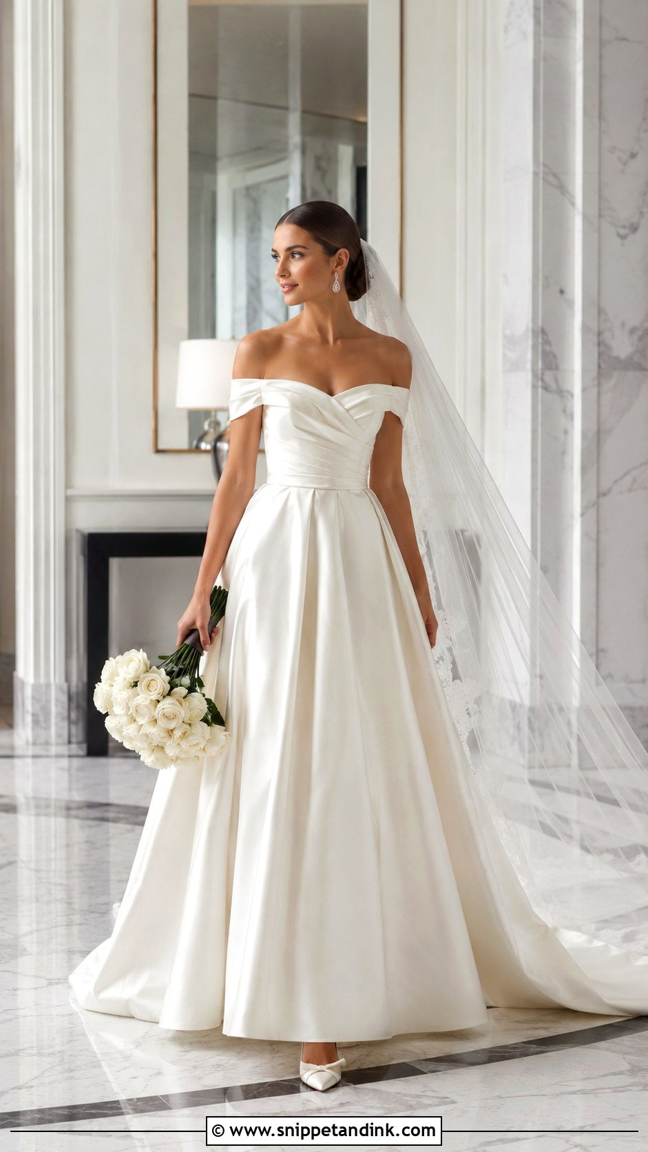 Off The Shoulder Satin Wedding Dress - Snippet and Ink - 20 Rich Wedding Dress Ideas