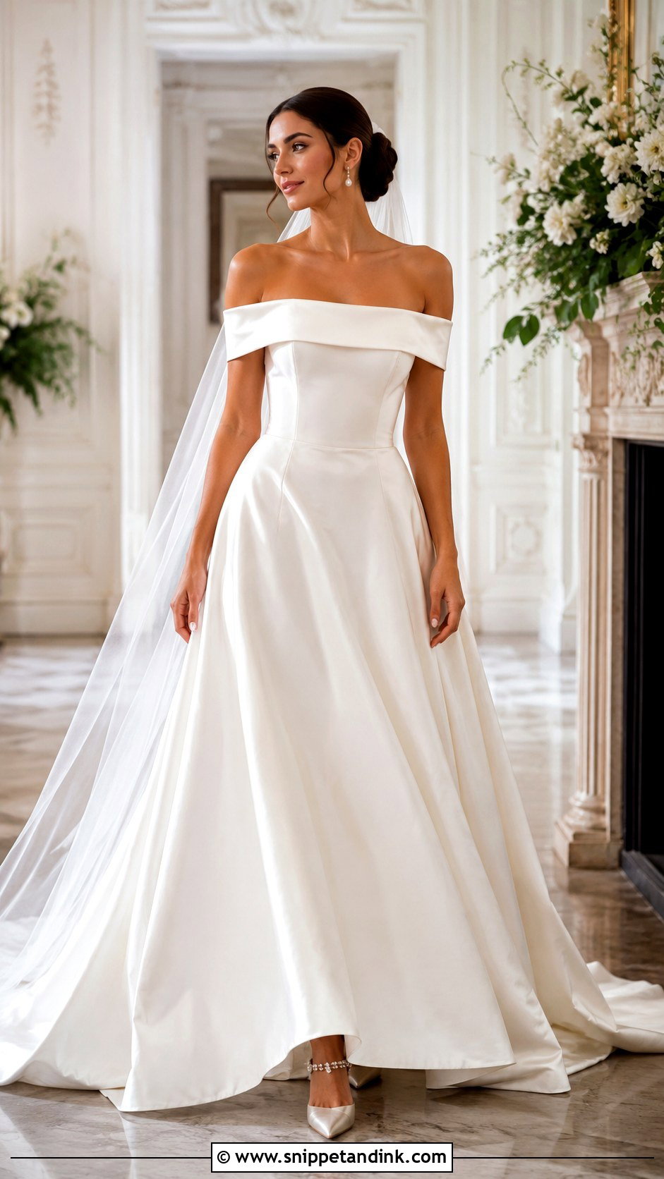 Off The Shoulder Satin Wedding Dress - Snippet and Ink - 25 Classic Satin Wedding Dress Ideas