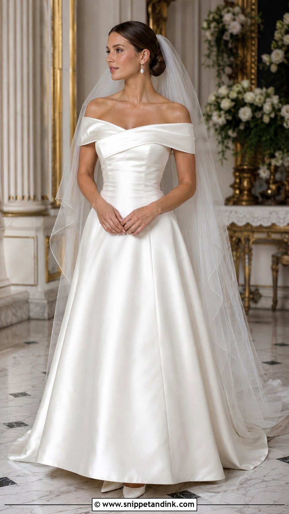 Off The Shoulder Satin Wedding Dress - Snippet and Ink - 20 2000s Wedding Dresses