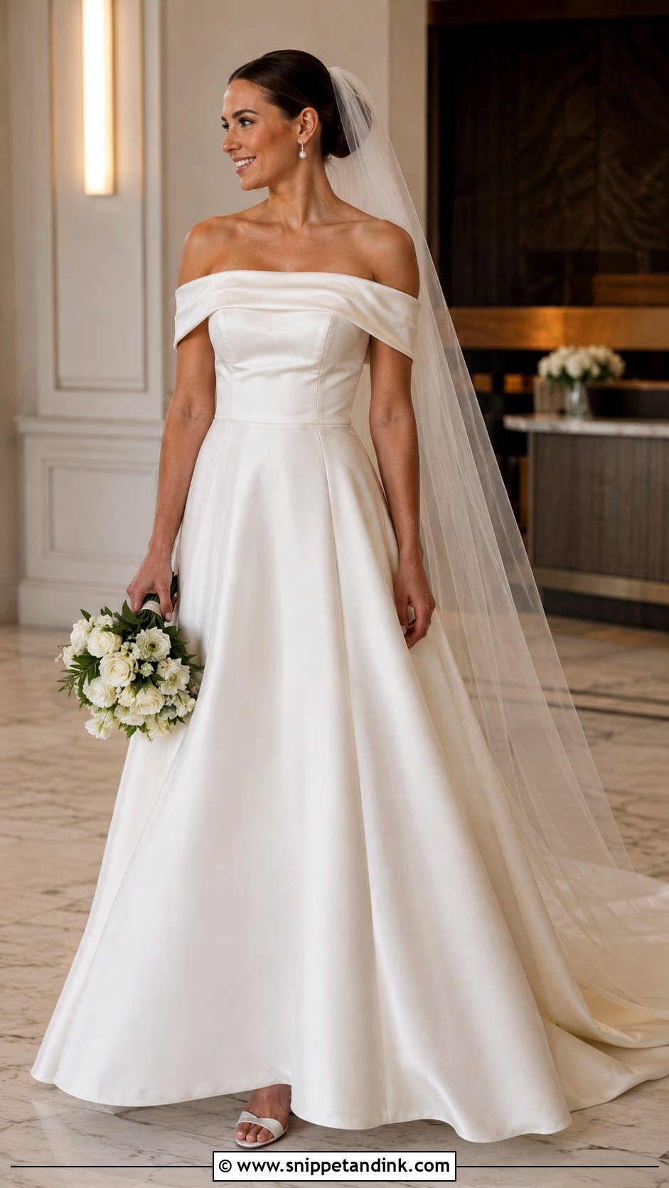 Off The Shoulder Satin Wedding Dress - Snippet and Ink - 20 Expensive Wedding Dresses