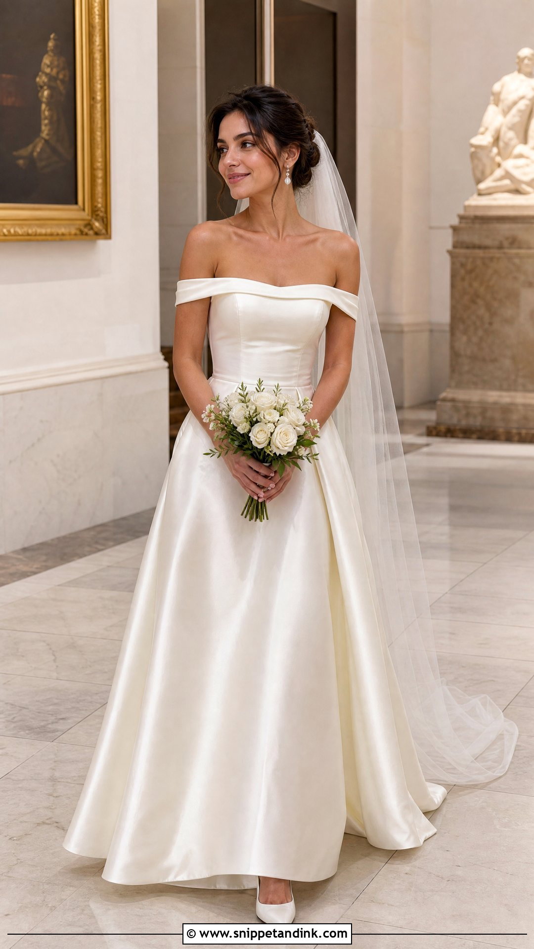 Off The Shoulder Satin Wedding Dress - Snippet and Ink - 20 Wedding Dresses for Petite Brides