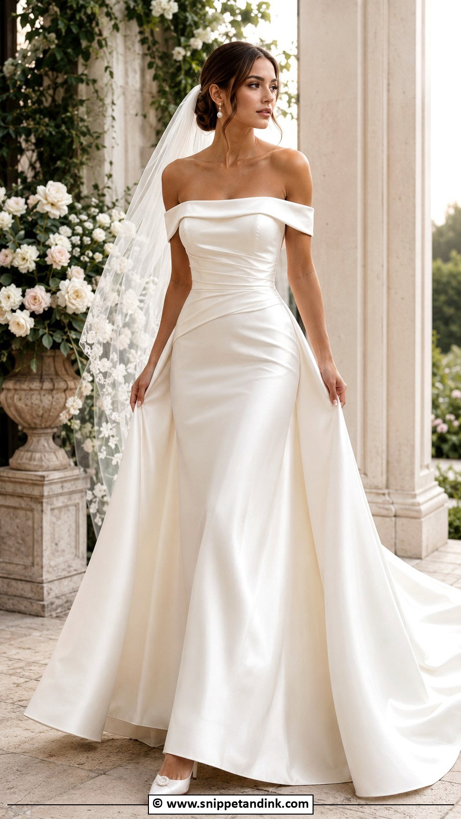 Off The Shoulder Satin Wedding Dress - Snippet and Ink - 25 Elegant Satin Wedding Dress Ideas