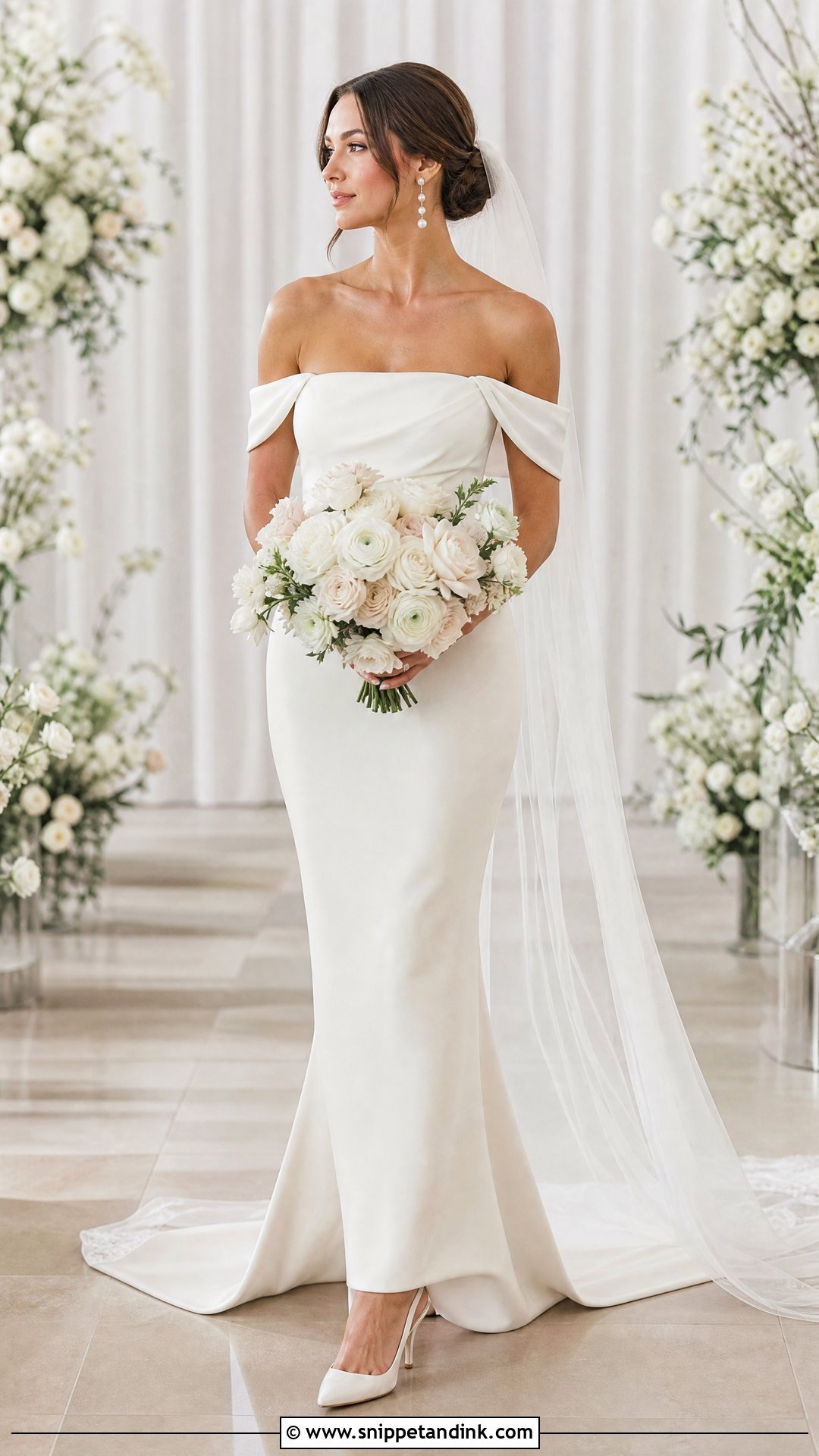 Off The Shoulder Sheath Wedding Gown - Snippet and Ink - 20 Sheath Wedding Gown Ideas