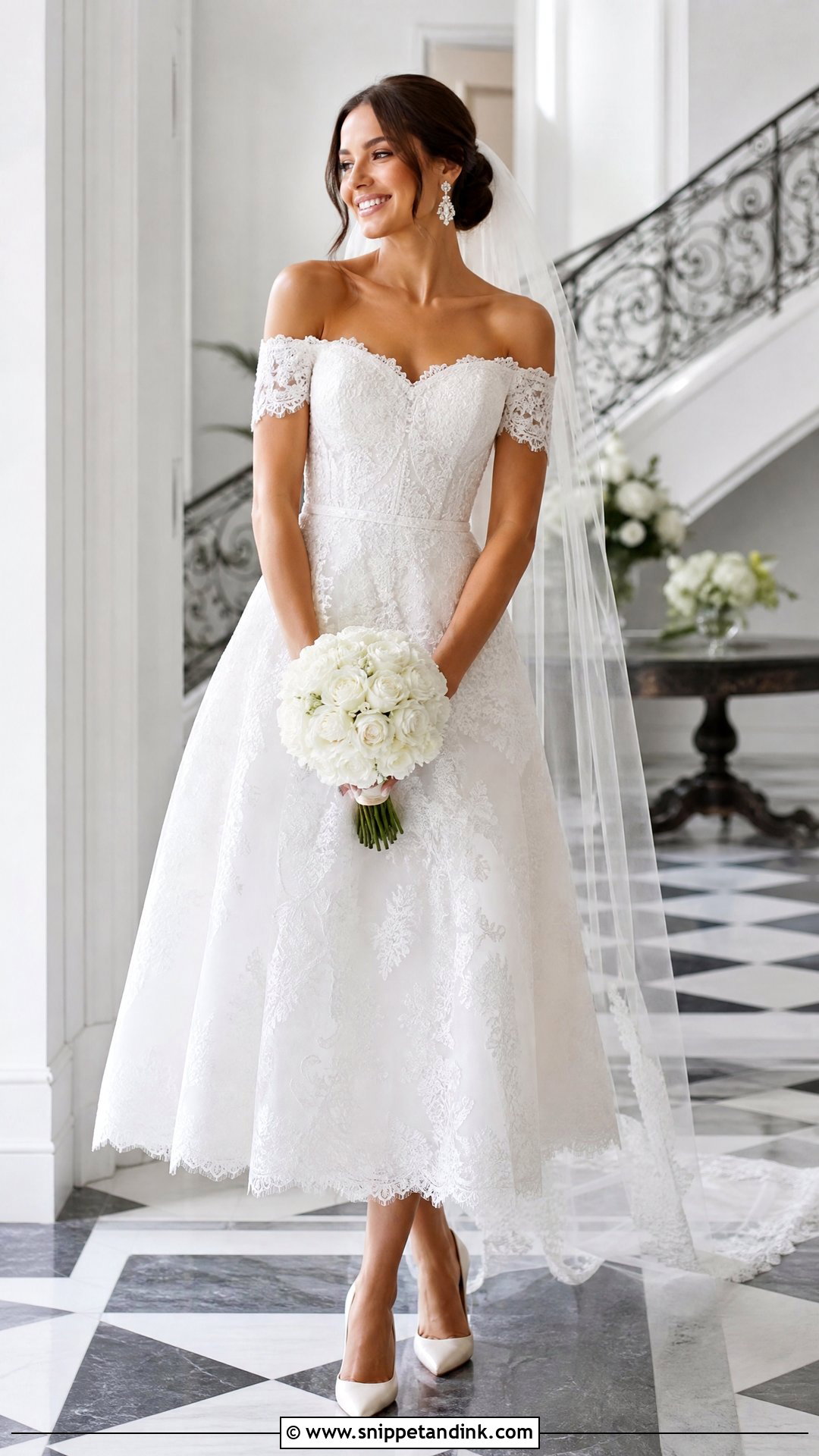 Off The Shoulder Short Sleeve Lace Wedding Dress - Snippet and Ink - 20 Short Sleeve Lace Wedding Dress Ideas