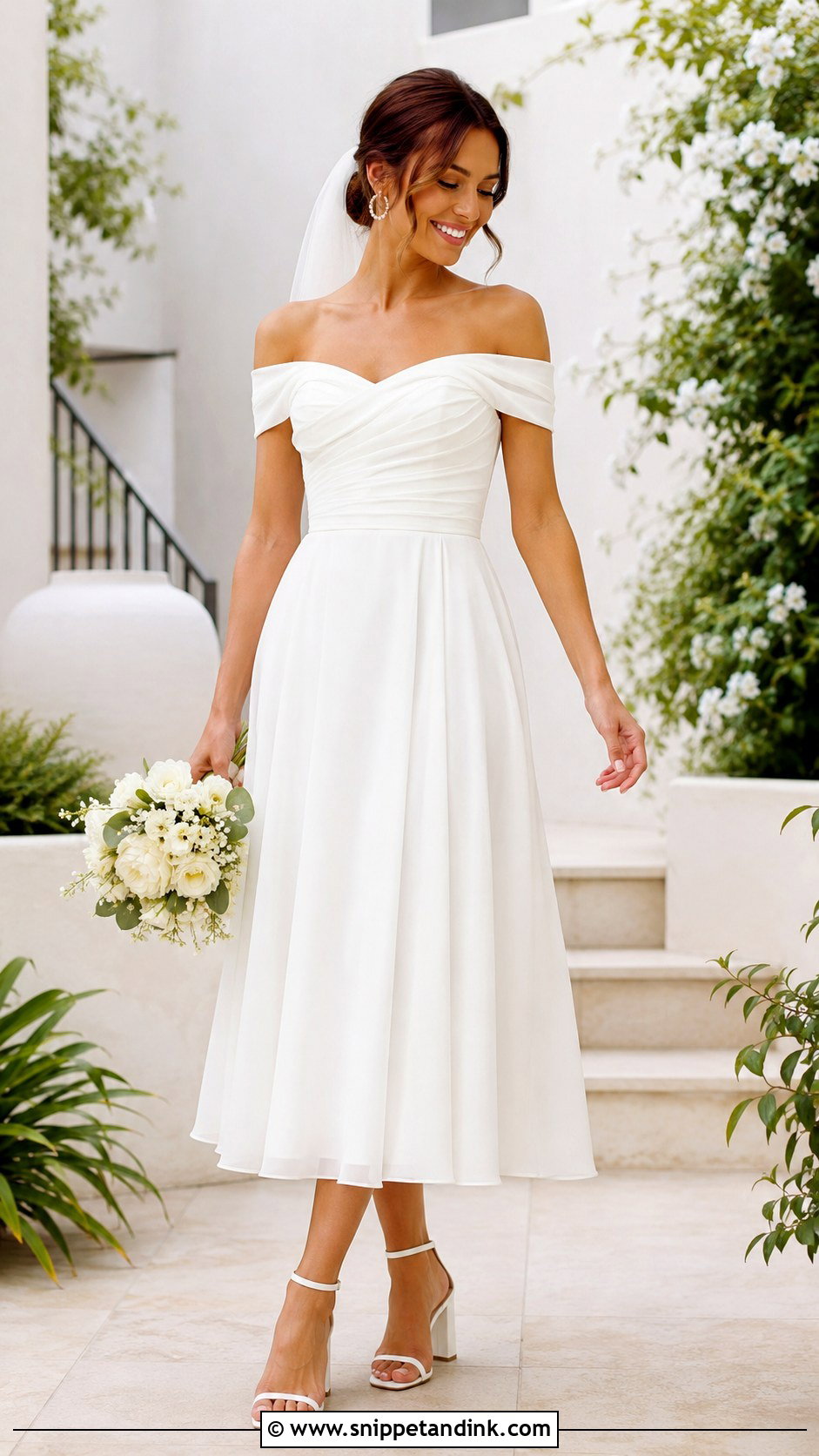 Off The Shoulder Short Sleeve Wedding Dress - Snippet and Ink - 25 Off the Shoulder Wedding Dress Ideas