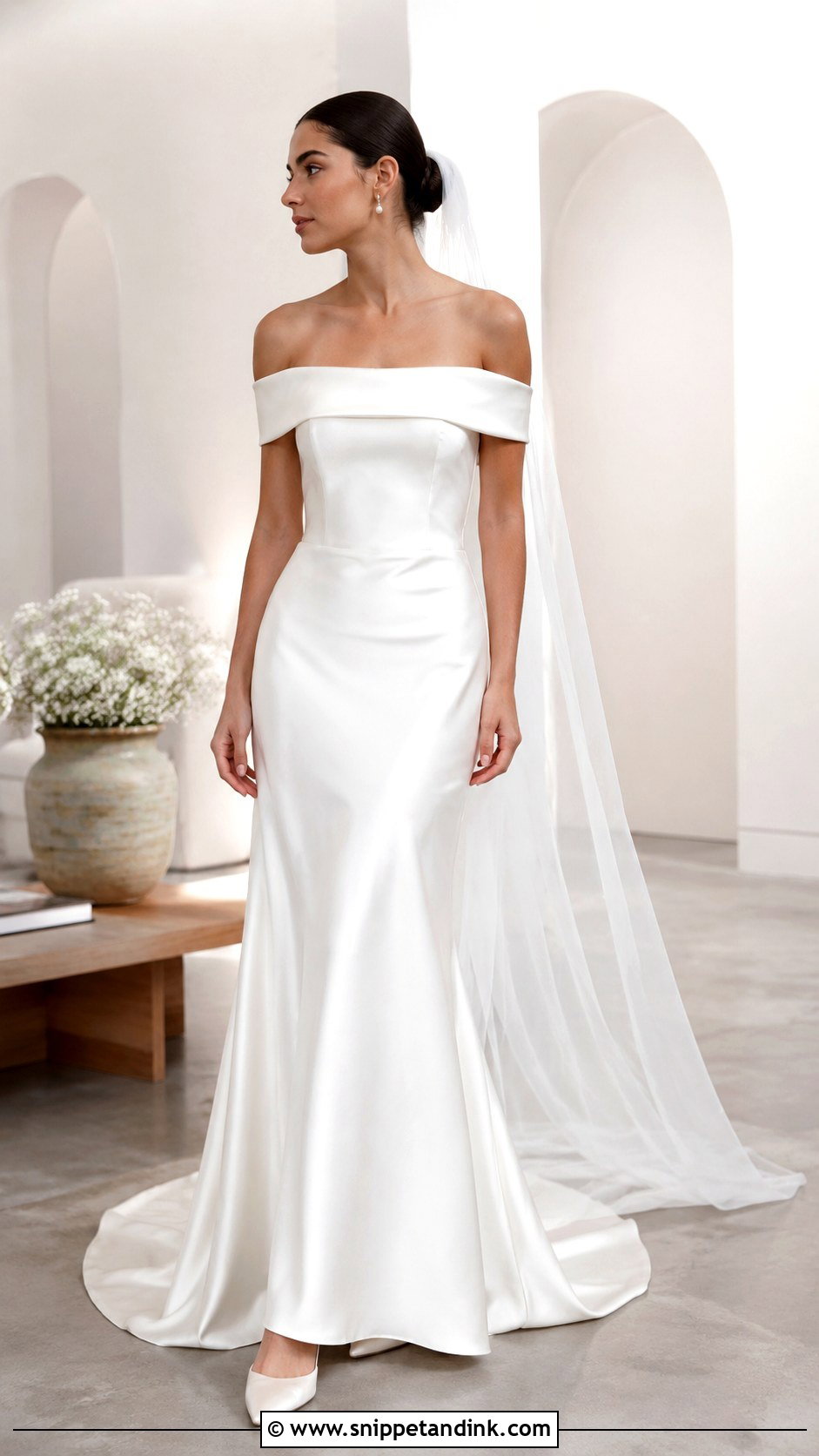 Off The Shoulder Simple Wedding Dress - Snippet and Ink - 30 Off the Shoulder Wedding Dresses