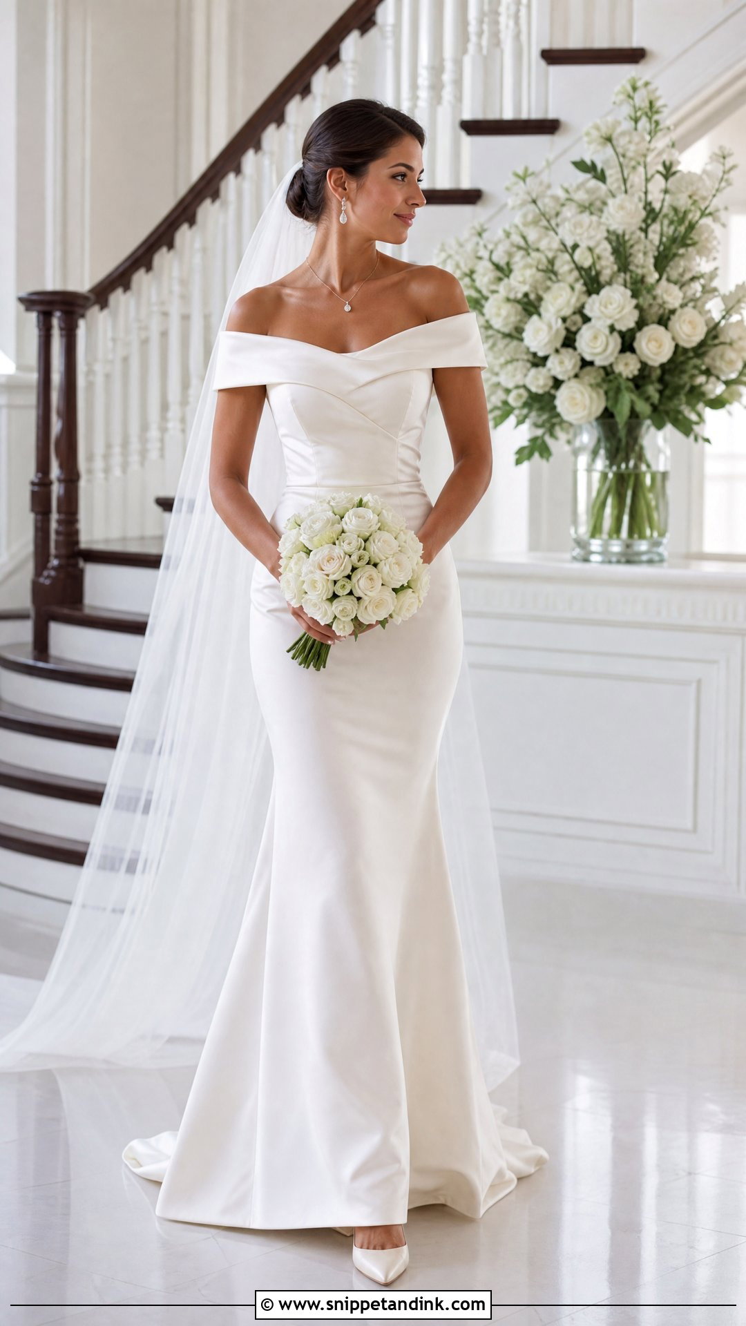 Off The Shoulder Slim Wedding Dress - Snippet and Ink - 20 Slim Wedding Dresses