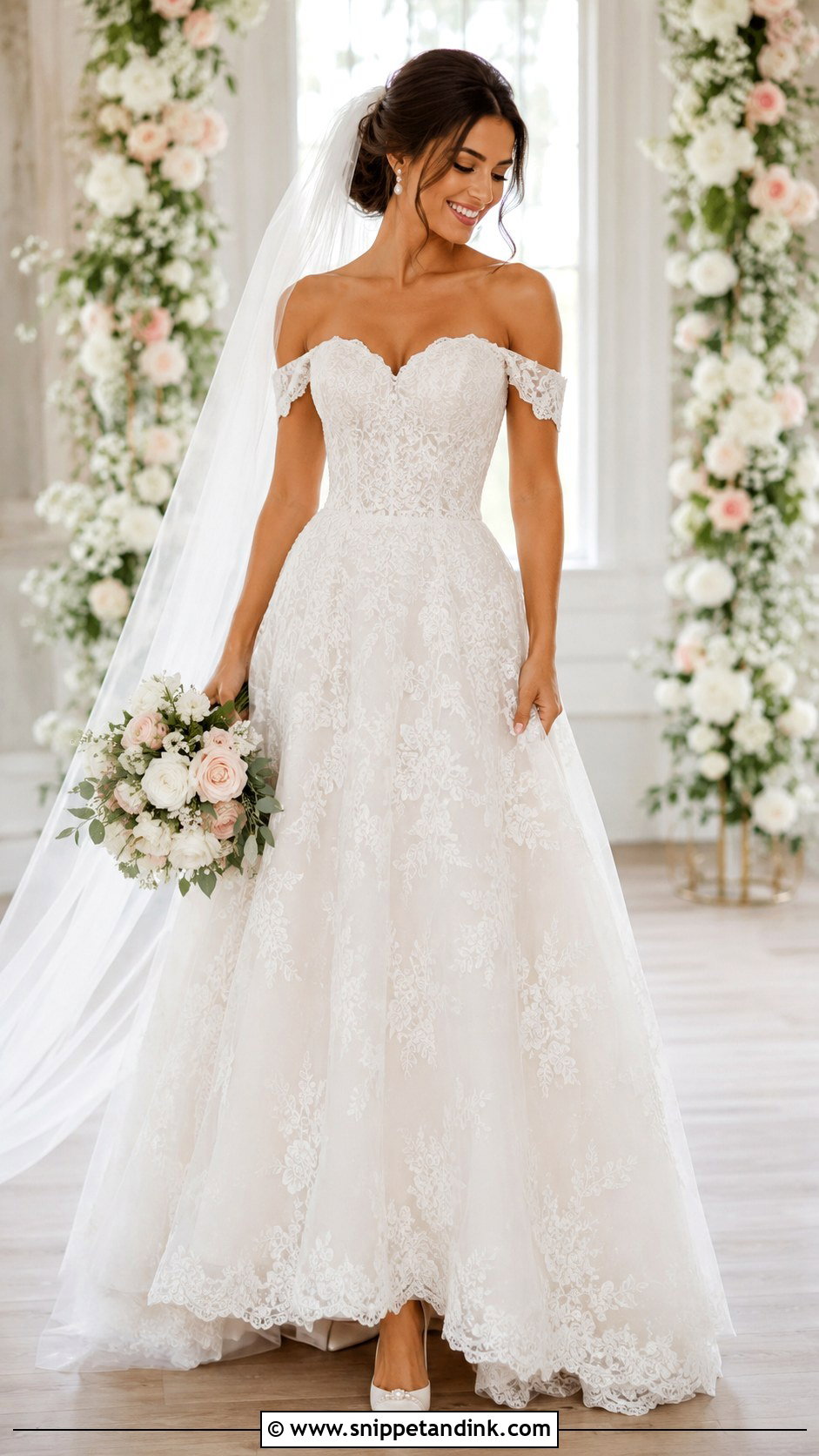 Off The Shoulder Sweetheart Wedding Dress - Snippet and Ink - 30 Off the Shoulder Wedding Dresses