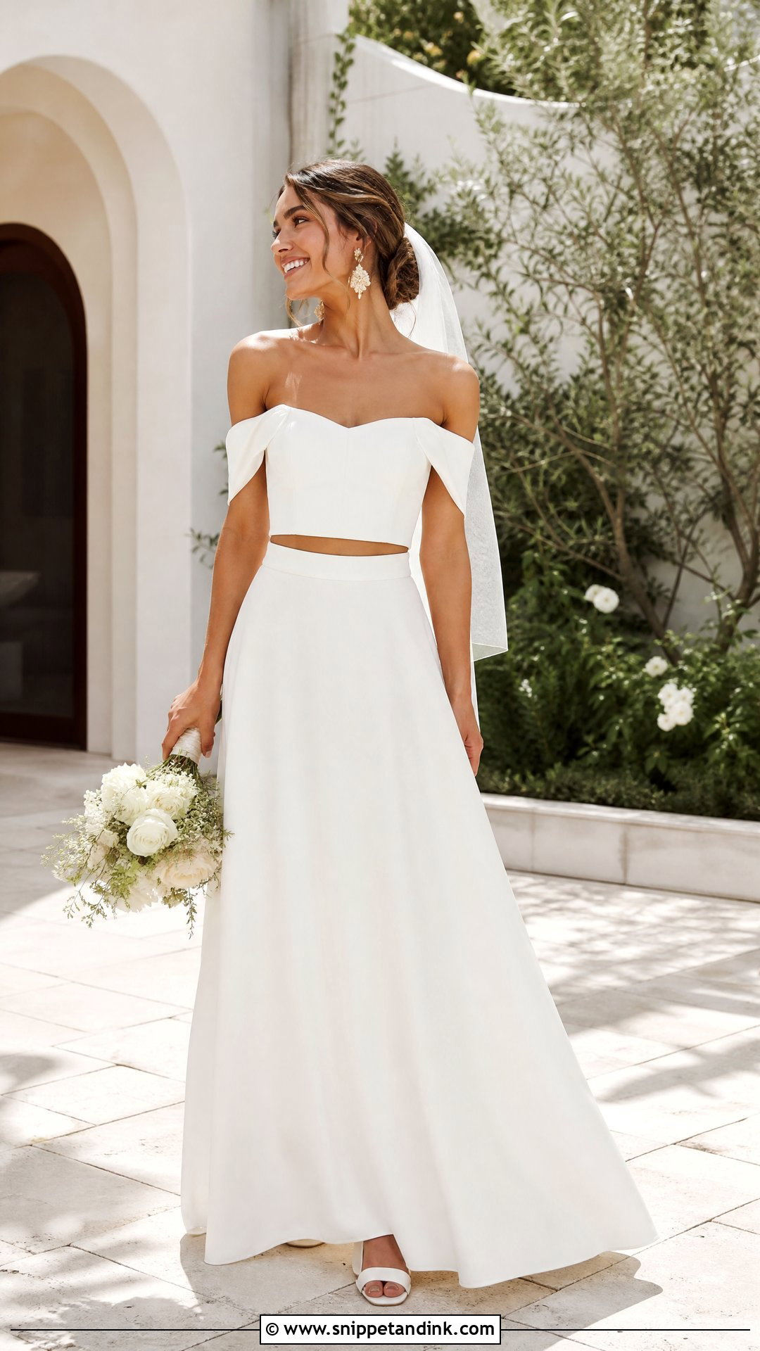 Off The Shoulder Top And A Line Skirt Wedding Separates - Snippet and Ink - 20 Wedding Separates Ideas