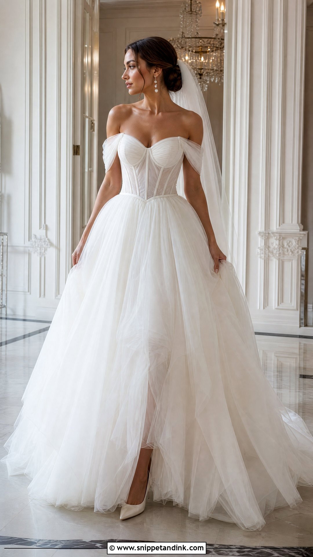 Off The Shoulder Tulle Ball Gown Wedding Dress - Snippet and Ink - 20 Tulle Ball Gown Wedding Dress Ideas