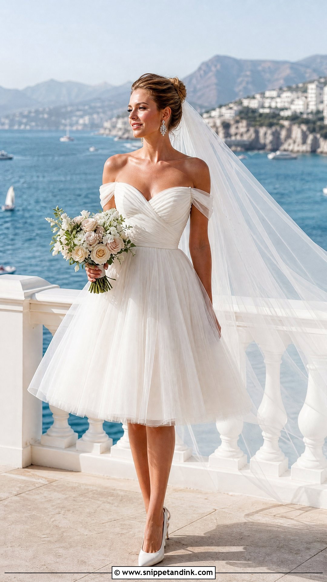 Off The Shoulder Tulle Beach Wedding Dress - Snippet and Ink - 20 Short Beach Wedding Dresses