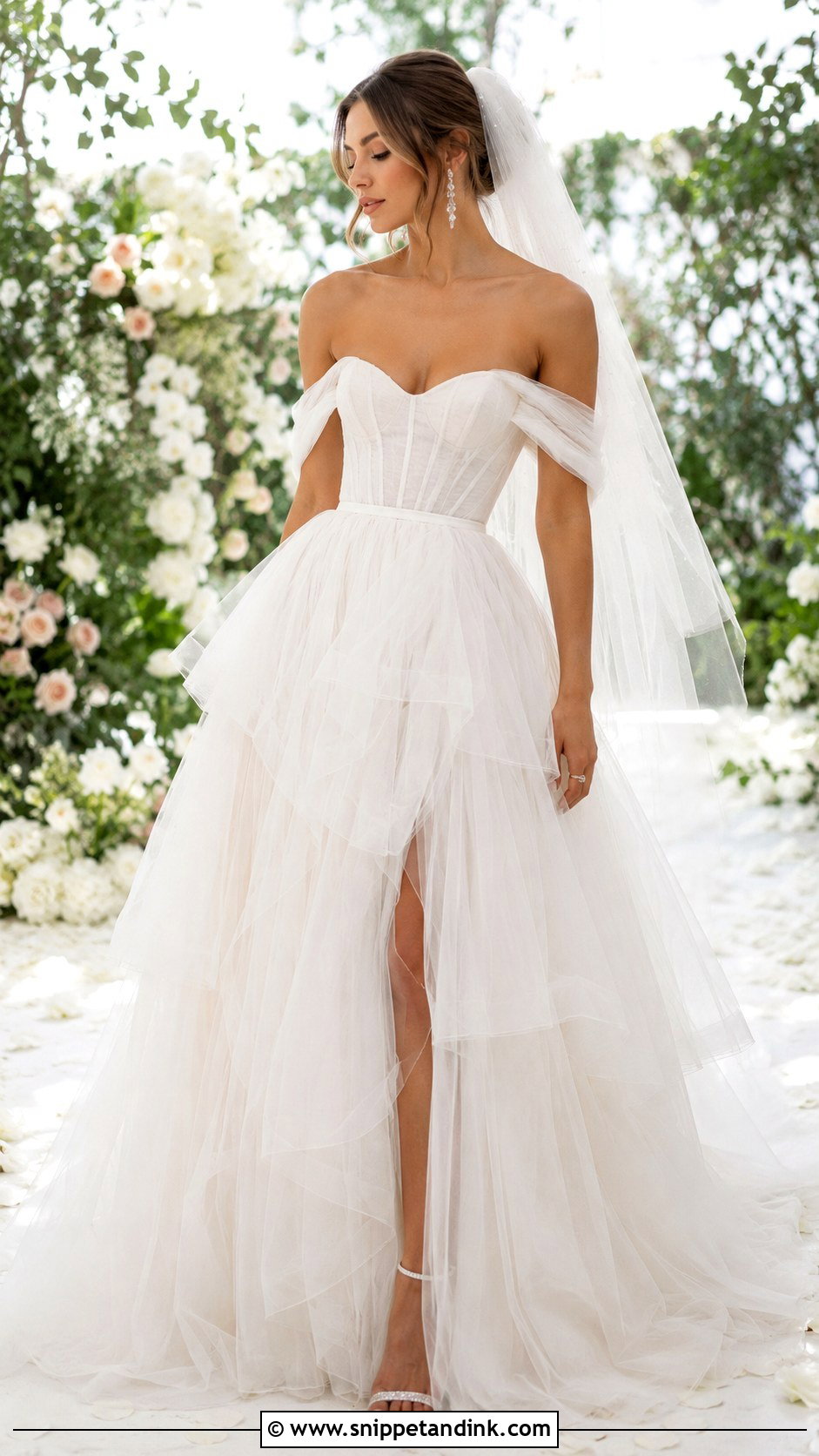 Off The Shoulder Tulle Wedding Dress - Snippet and Ink - 30 Off the Shoulder Wedding Dresses