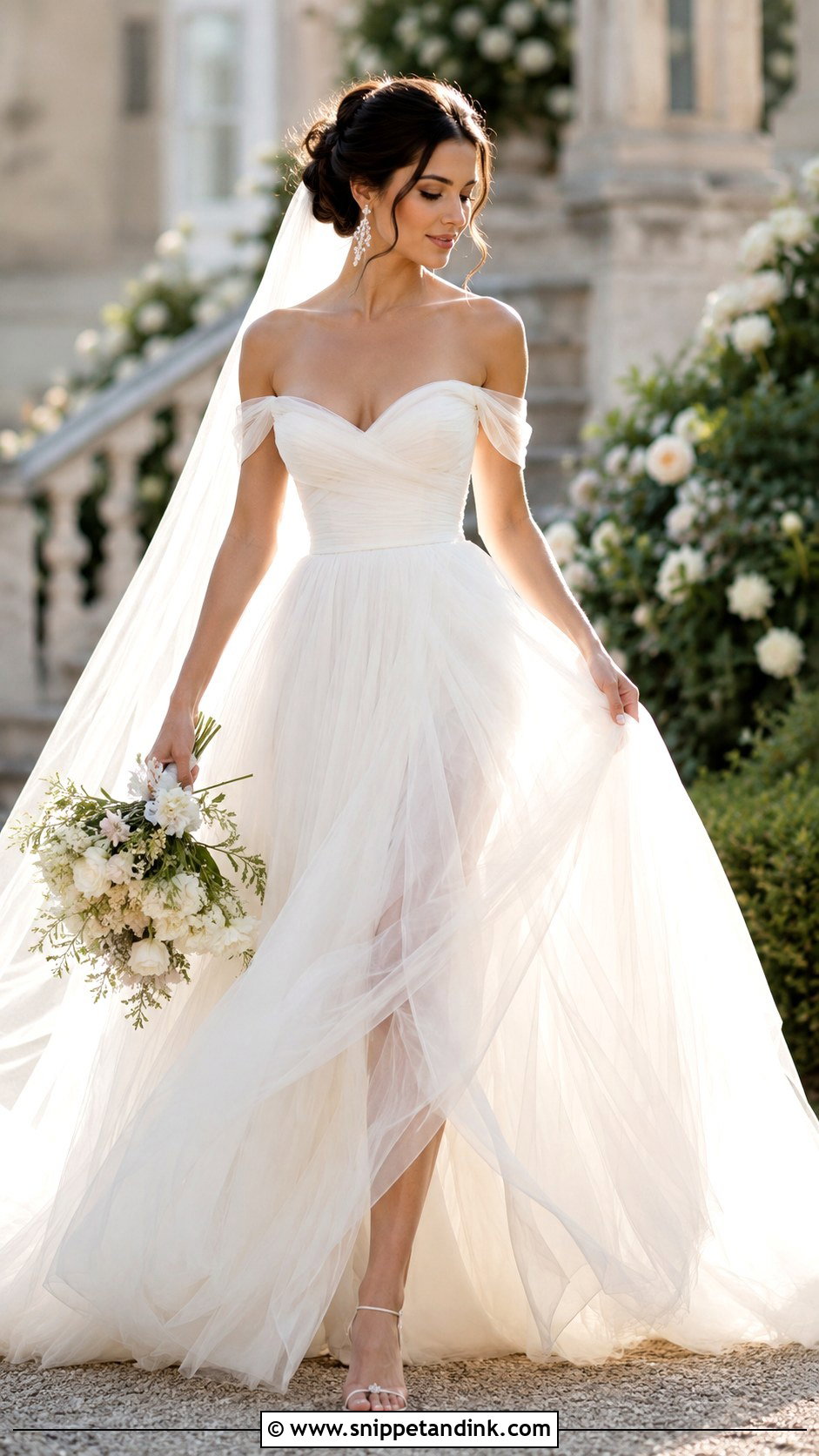 Off The Shoulder Tulle Wedding Dress - Snippet and Ink - 25 Off the Shoulder Wedding Dress Ideas