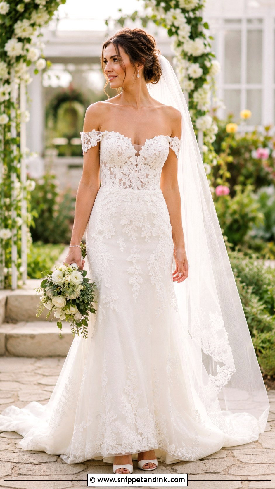 Off The Shoulder V Neck Wedding Dress - Snippet and Ink - 25 Off the Shoulder Wedding Dress Ideas