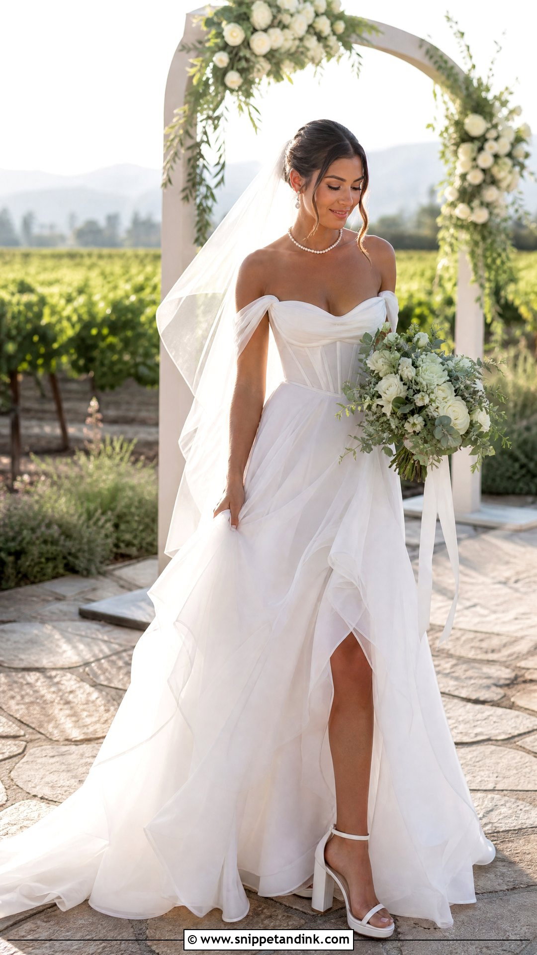 Off The Shoulder Vineyard Wedding Dress - Snippet and Ink - 20 Vineyard Wedding Dress Ideas