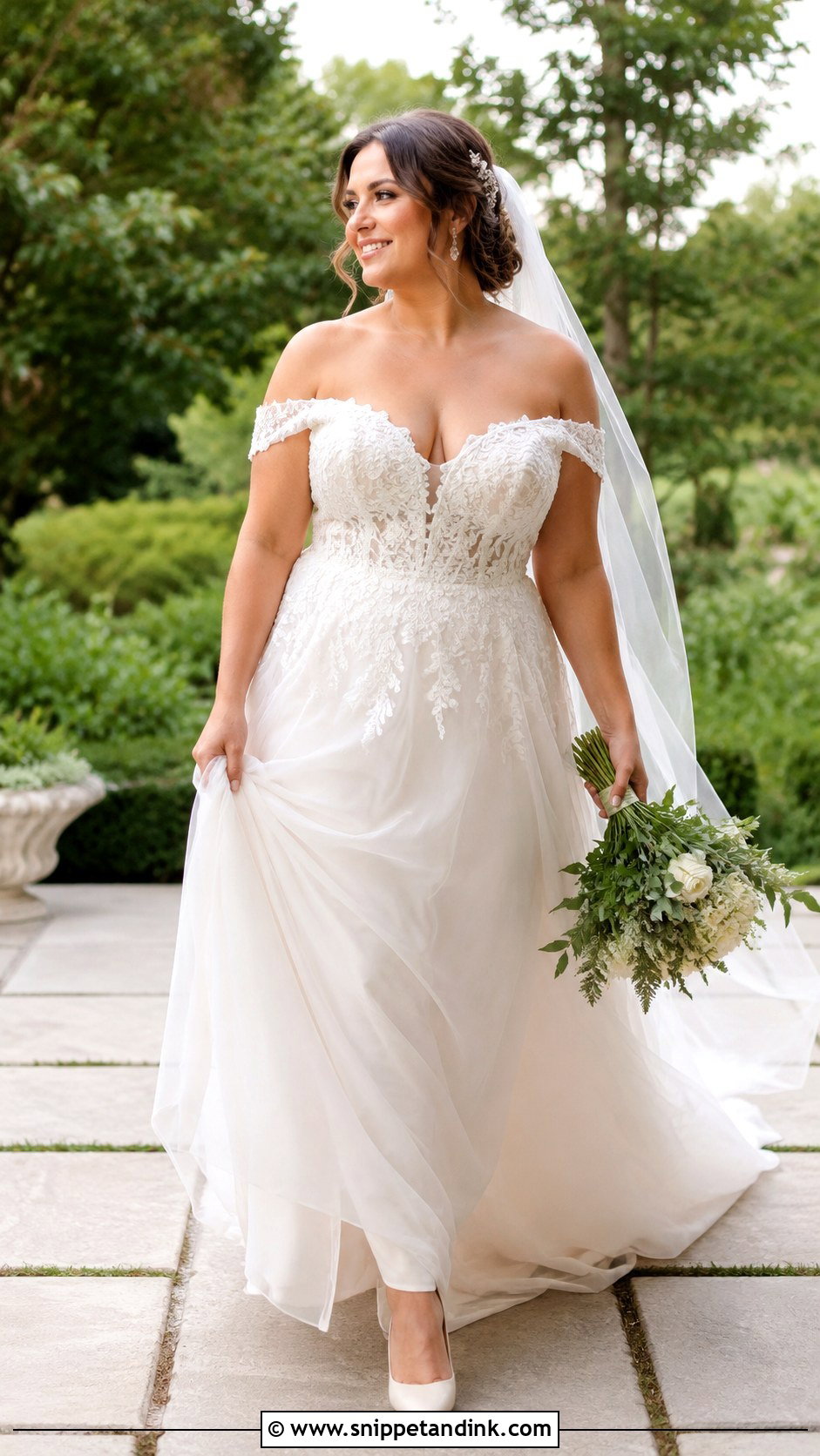 Off The Shoulder Wedding Dress - Snippet and Ink - 20 Curvy Wedding Dresses