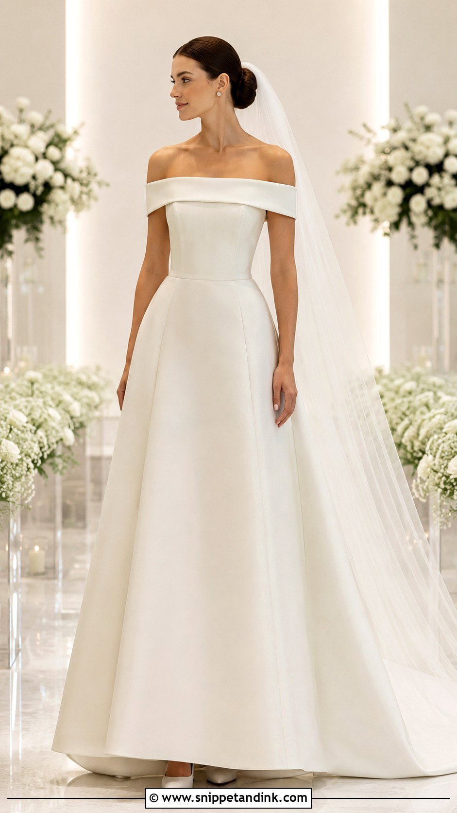 Off The Shoulder Wedding Dress - Snippet and Ink - 20 Modern Minimalist Wedding Dress Ideas