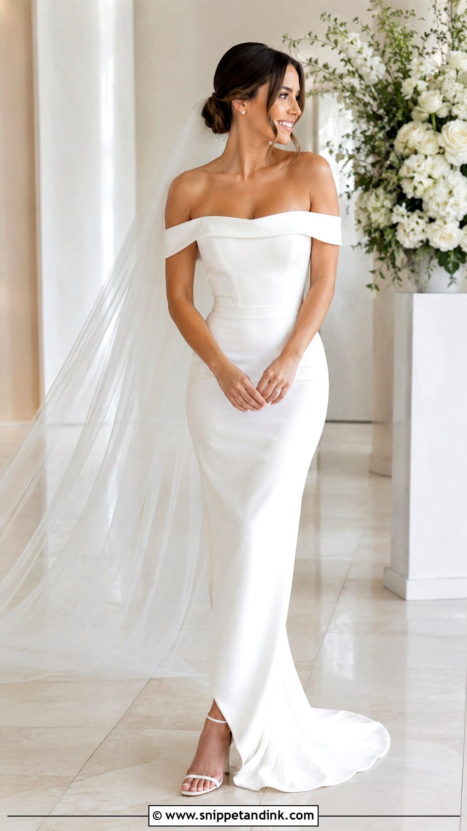 Off The Shoulder Wedding Dress - Snippet and Ink - 25 Hayley Bieber Wedding Dress Ideas