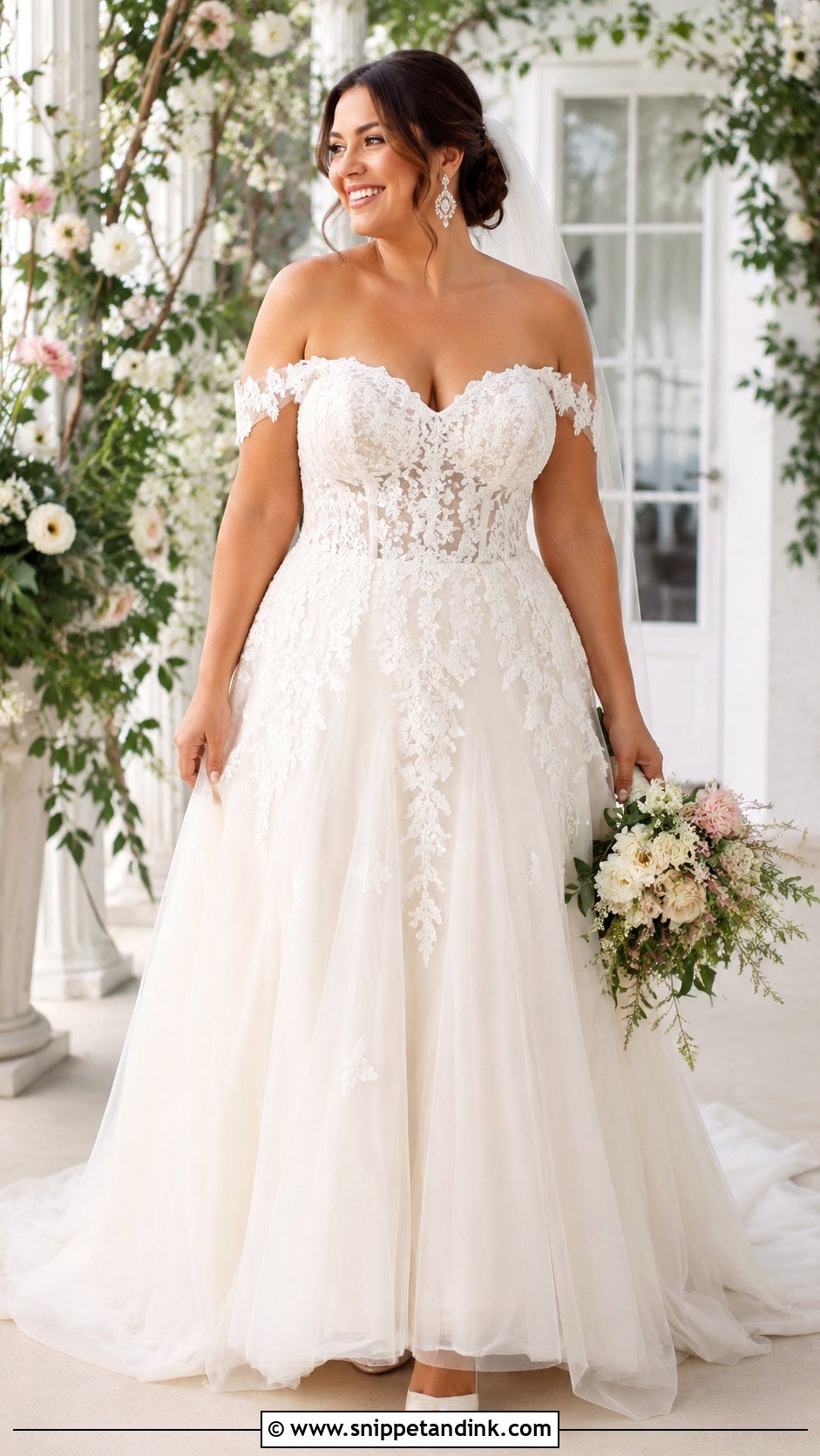 Off The Shoulder Wedding Dress For Curvy Brides - Snippet and Ink - 30 Wedding Dresses for Curvy Brides