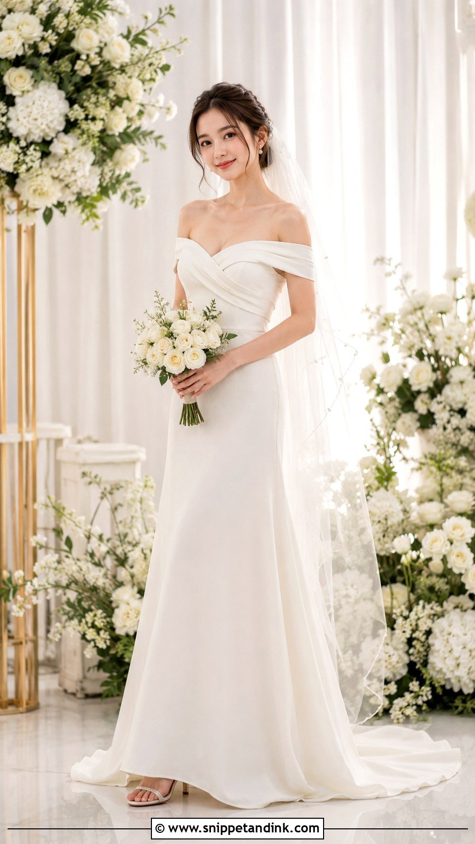 Off The Shoulder Wedding Dress For Short Brides - Snippet and Ink - 30 Wedding Dresses for Short Brides