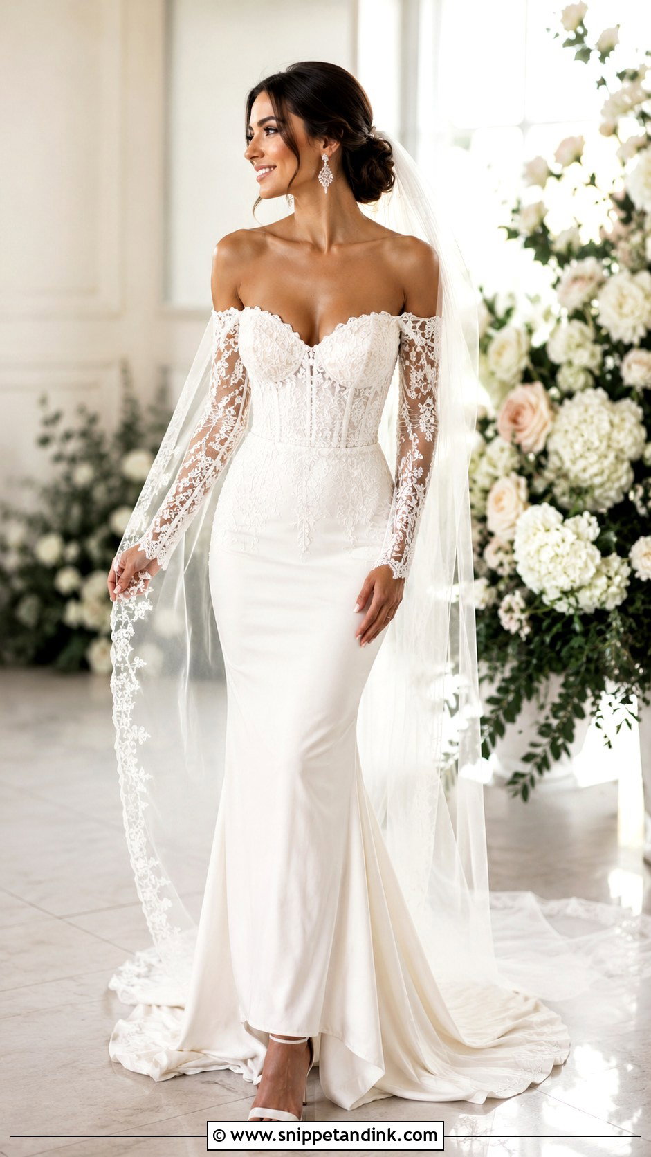 Off The Shoulder Wedding Dress With Lace Sleeves - Snippet and Ink - 20 Form Fitting Wedding Dress with Sleeves