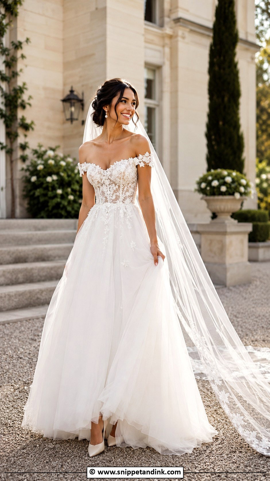 Off The Shoulder Wedding Dress - Snippet and Ink - 25 Whimsical Wedding Dresses