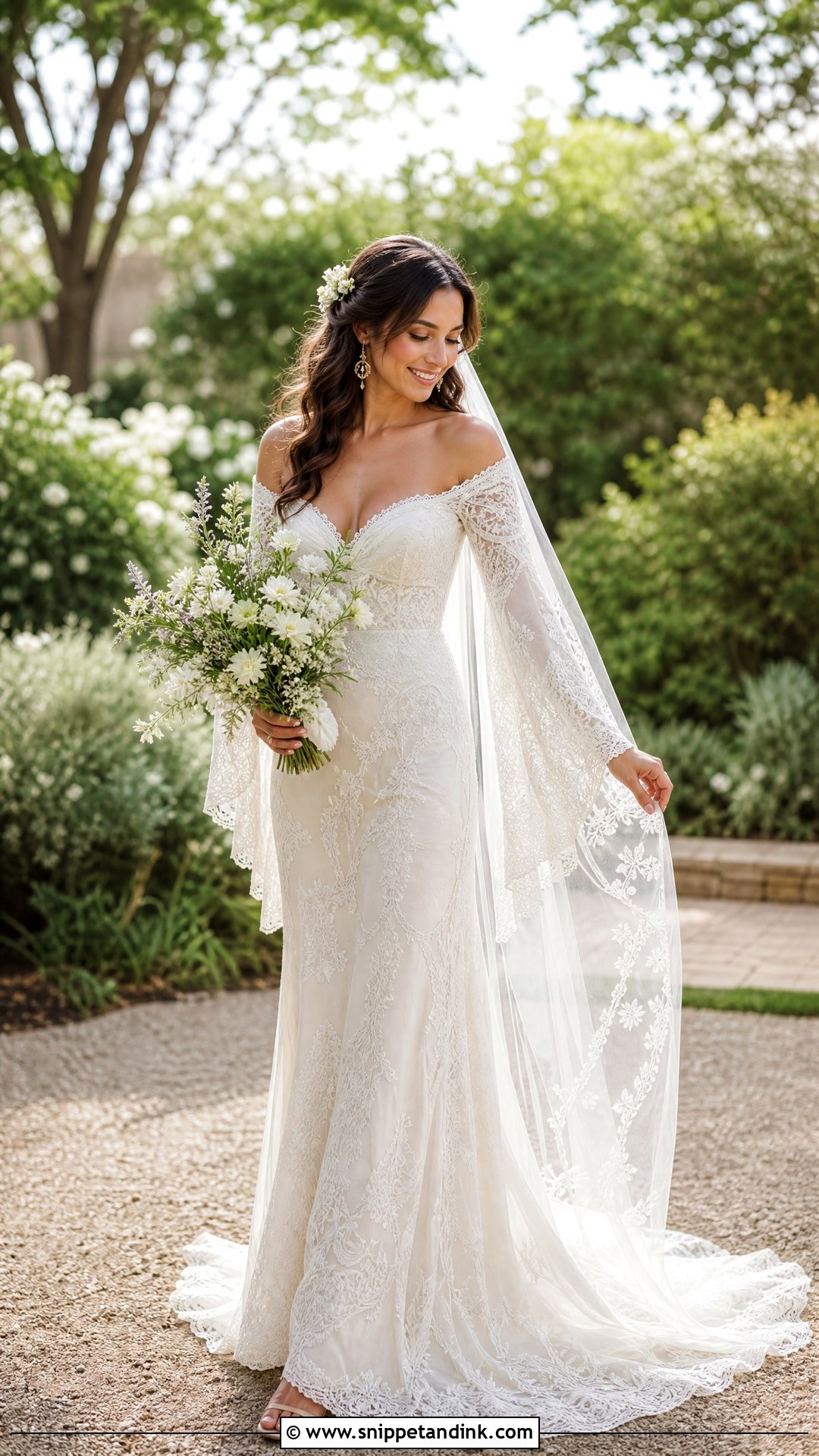 Off White Boho Bell Sleeve Bridal Dress - Snippet and Ink - 20 Off White Bridal Dress Ideas
