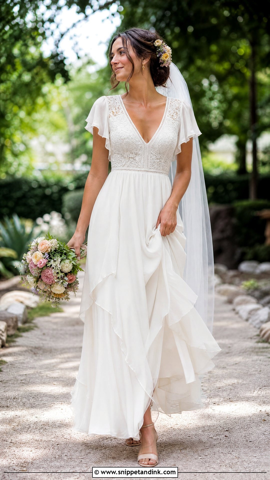 Off White Boho Chiffon Wedding Dress - Snippet and Ink - 20 Off White Wedding Dresses