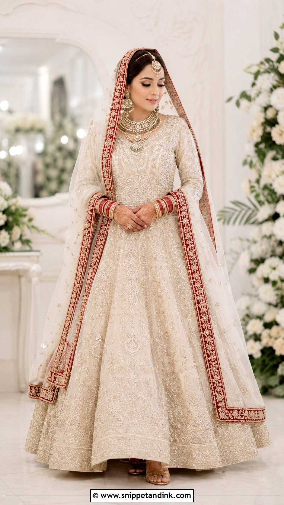 Off White Bridal Lehenga With Red Border - Snippet and Ink - 30 Indian Muslim Bridal Dress Ideas