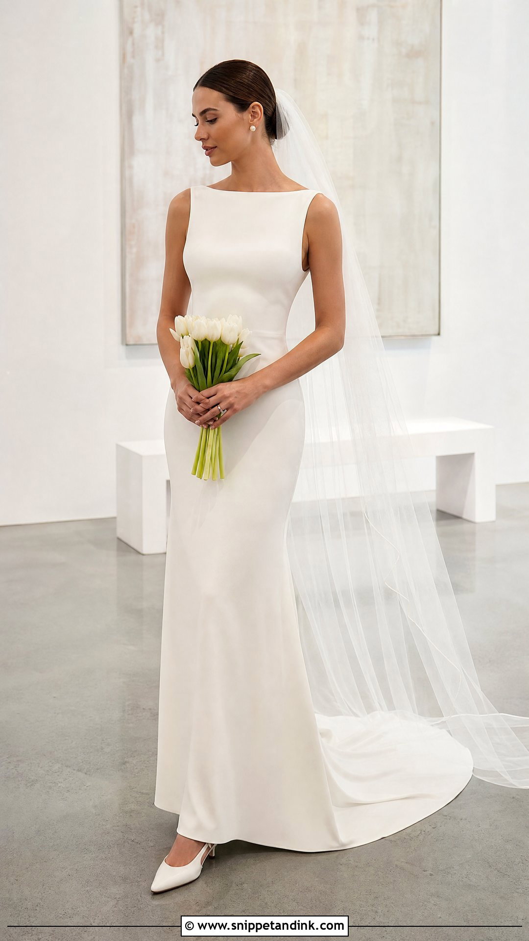 Off White Crepe Sheath Wedding Gown - Snippet and Ink - 20 Off White Wedding Gown Ideas