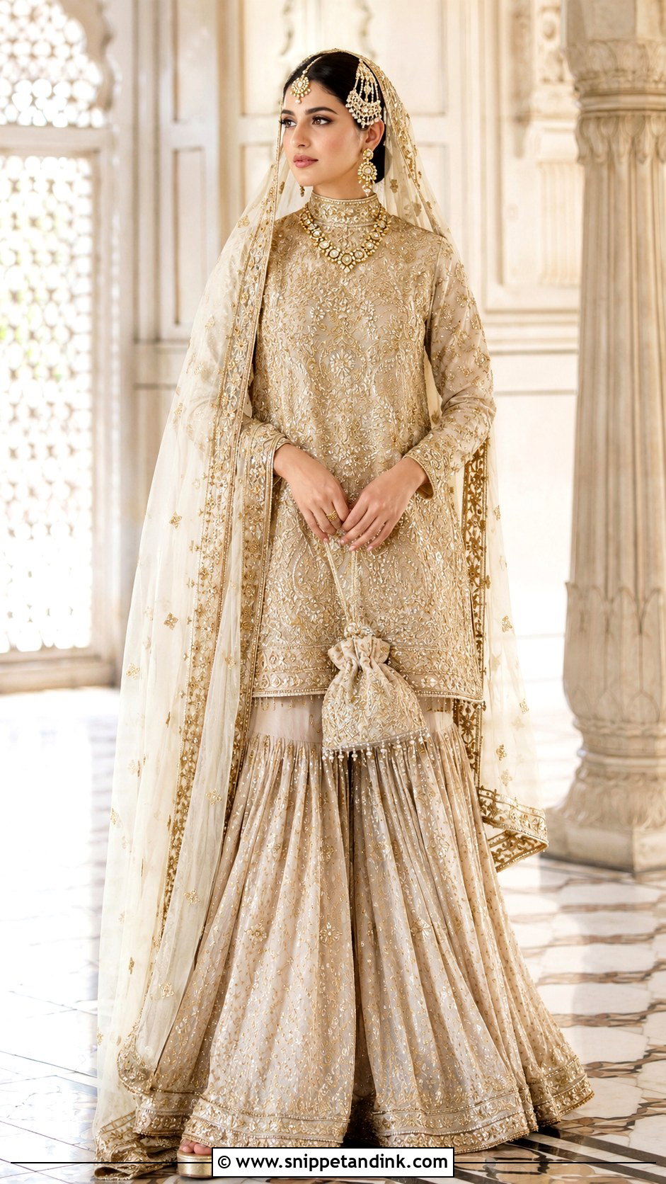 Off White Gold Farshi Gharara Mangni Dress - Snippet and Ink - 20 Mangni Dress Pakistani Bridal Ideas