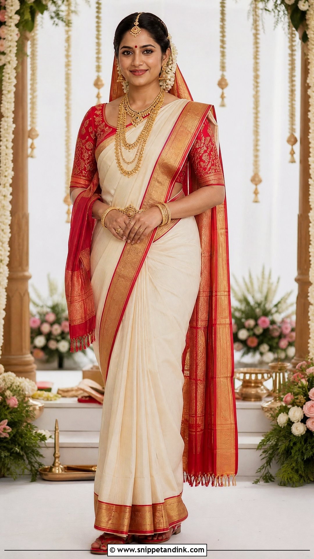 Off White Handwoven Saree Vaidik Marriage Dress - Snippet and Ink - 20 Vaidik Marriage Dress Ideas
