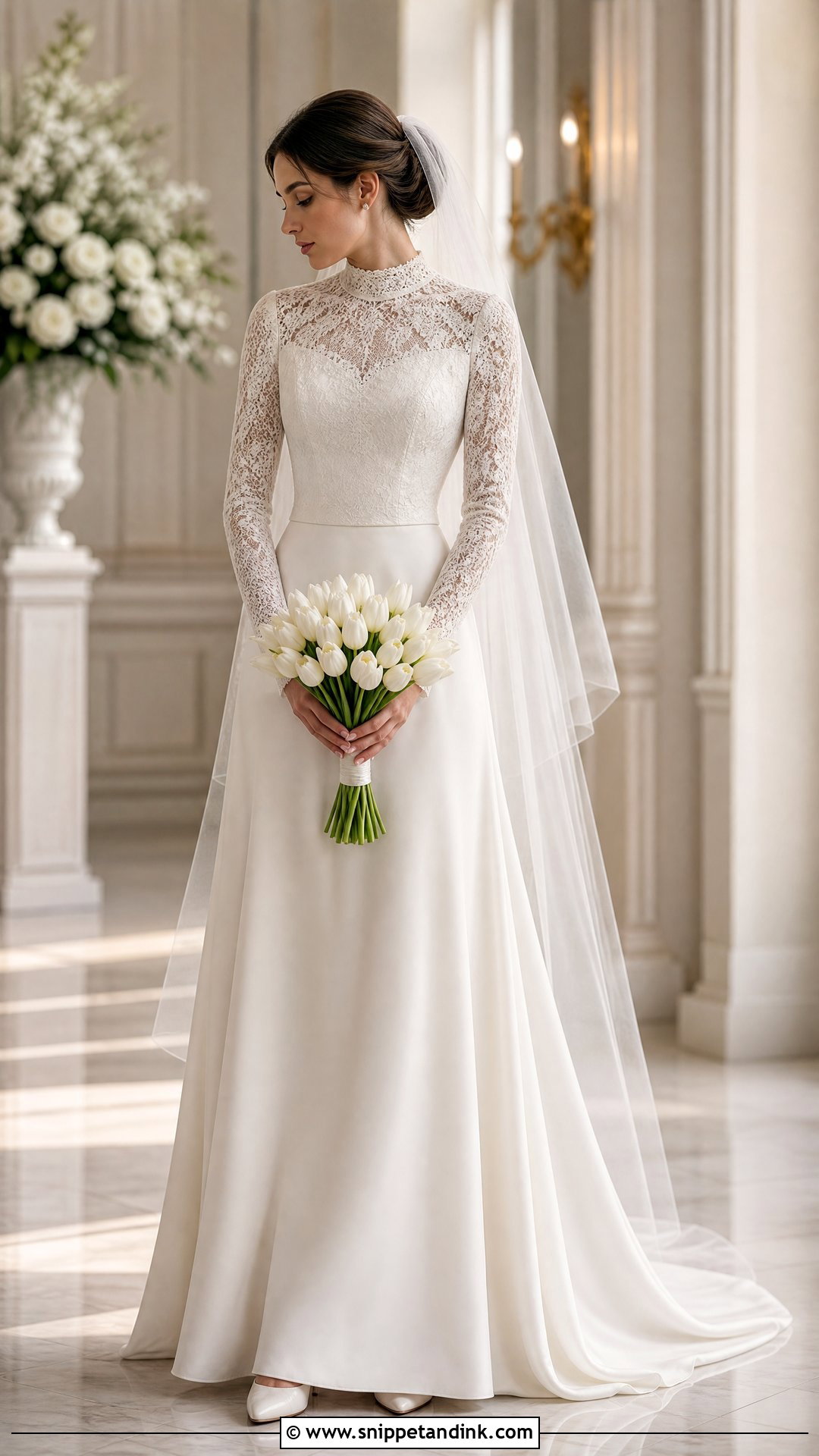 Off White High Neck Bridal Dress - Snippet and Ink - 20 Off White Bridal Dress Ideas