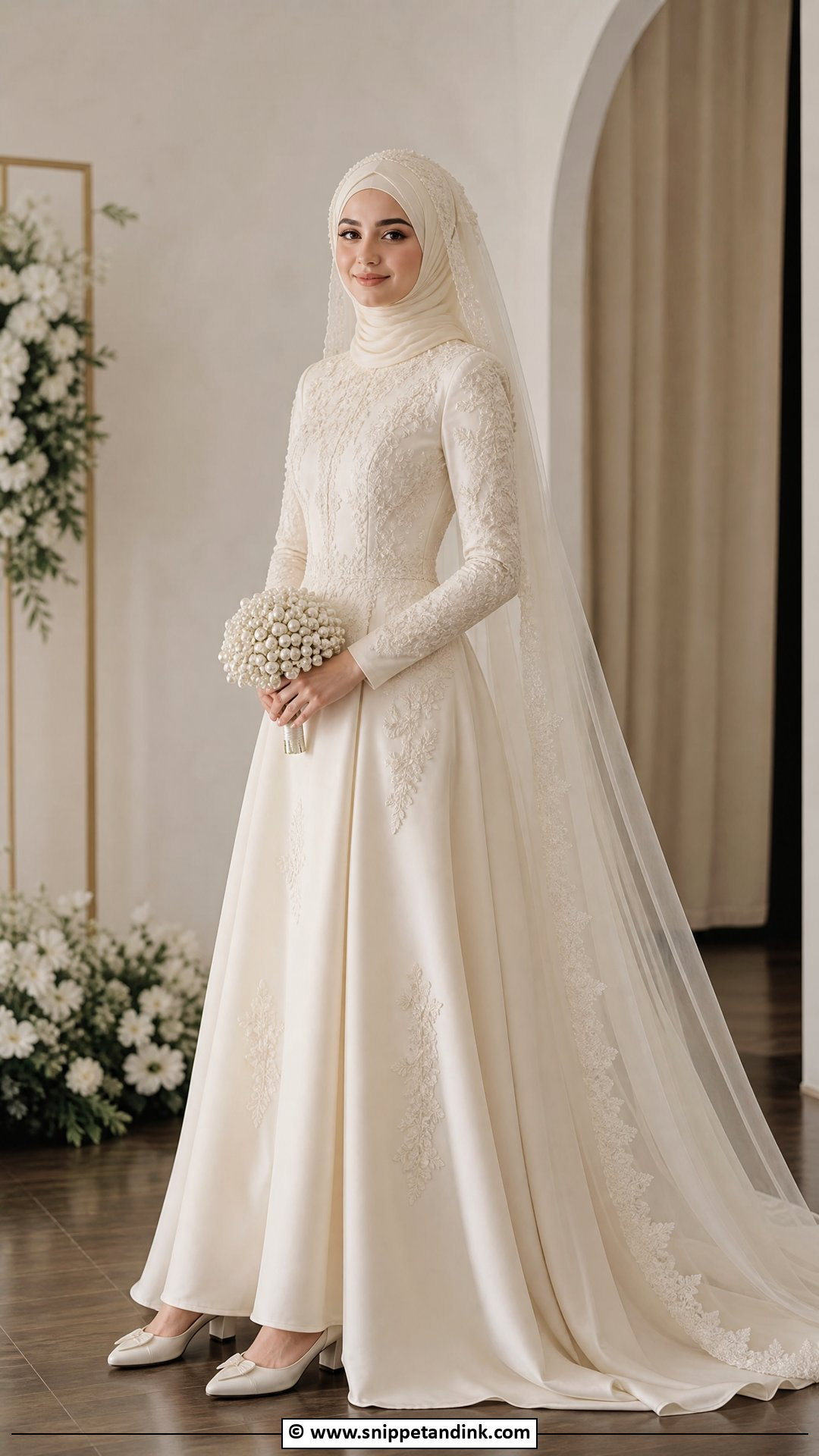 Off White Hijab Bride Look - Snippet and Ink - 35 Hijab Bride Ideas