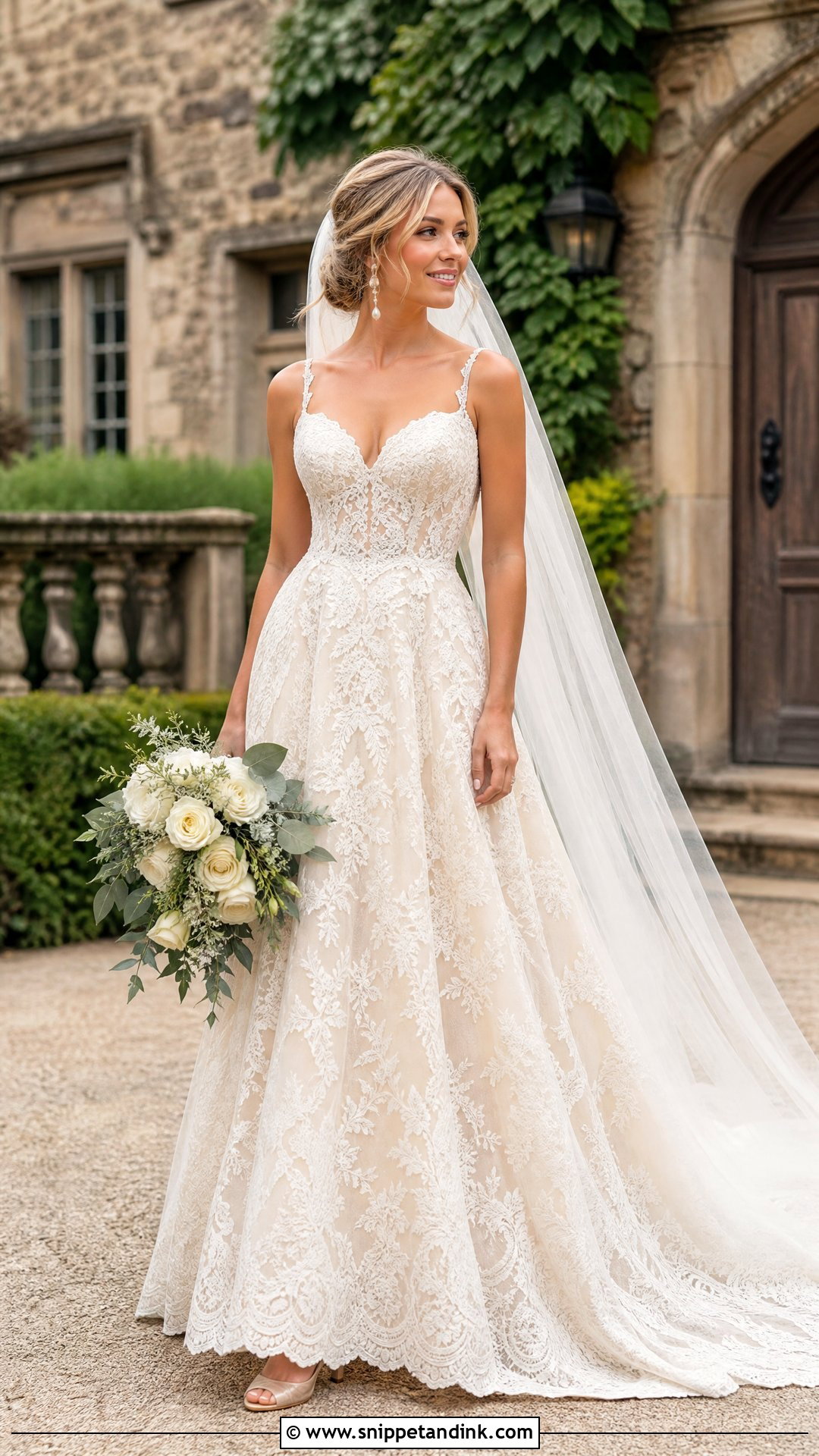 Off White Lace Gown With Champagne Underlay - Snippet and Ink - 20 Off White Wedding Gown Ideas
