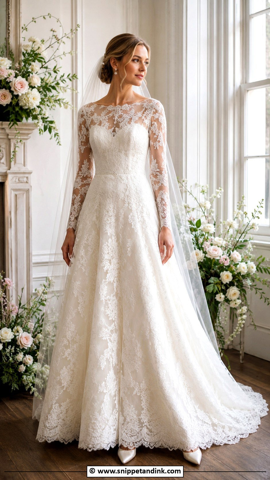 Off White Lace Long Sleeve Wedding Dress - Snippet and Ink - 30 Off White Wedding Dress Ideas