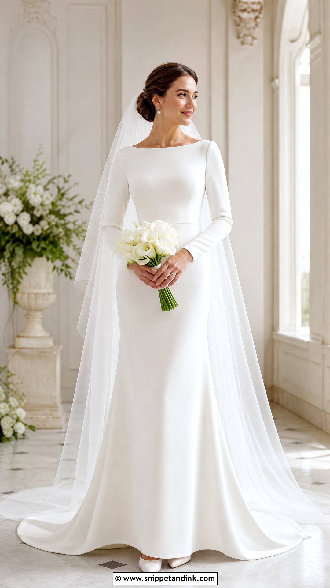 Off White Long Sleeve Crepe Wedding Dress - Snippet and Ink - 20 Simple Off White Wedding Dress Ideas