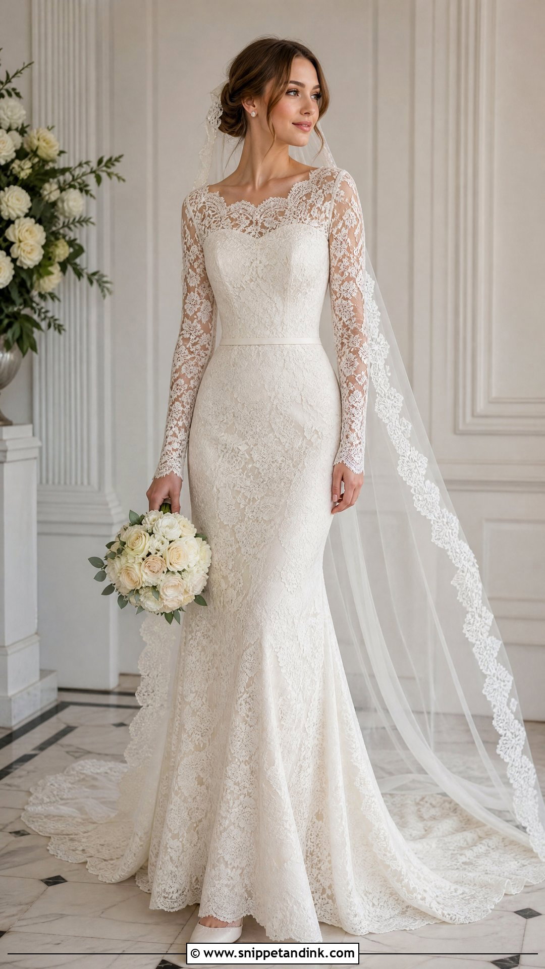 Off White Long Sleeve Lace Bridal Dress - Snippet and Ink - 20 Off White Bridal Dress Ideas