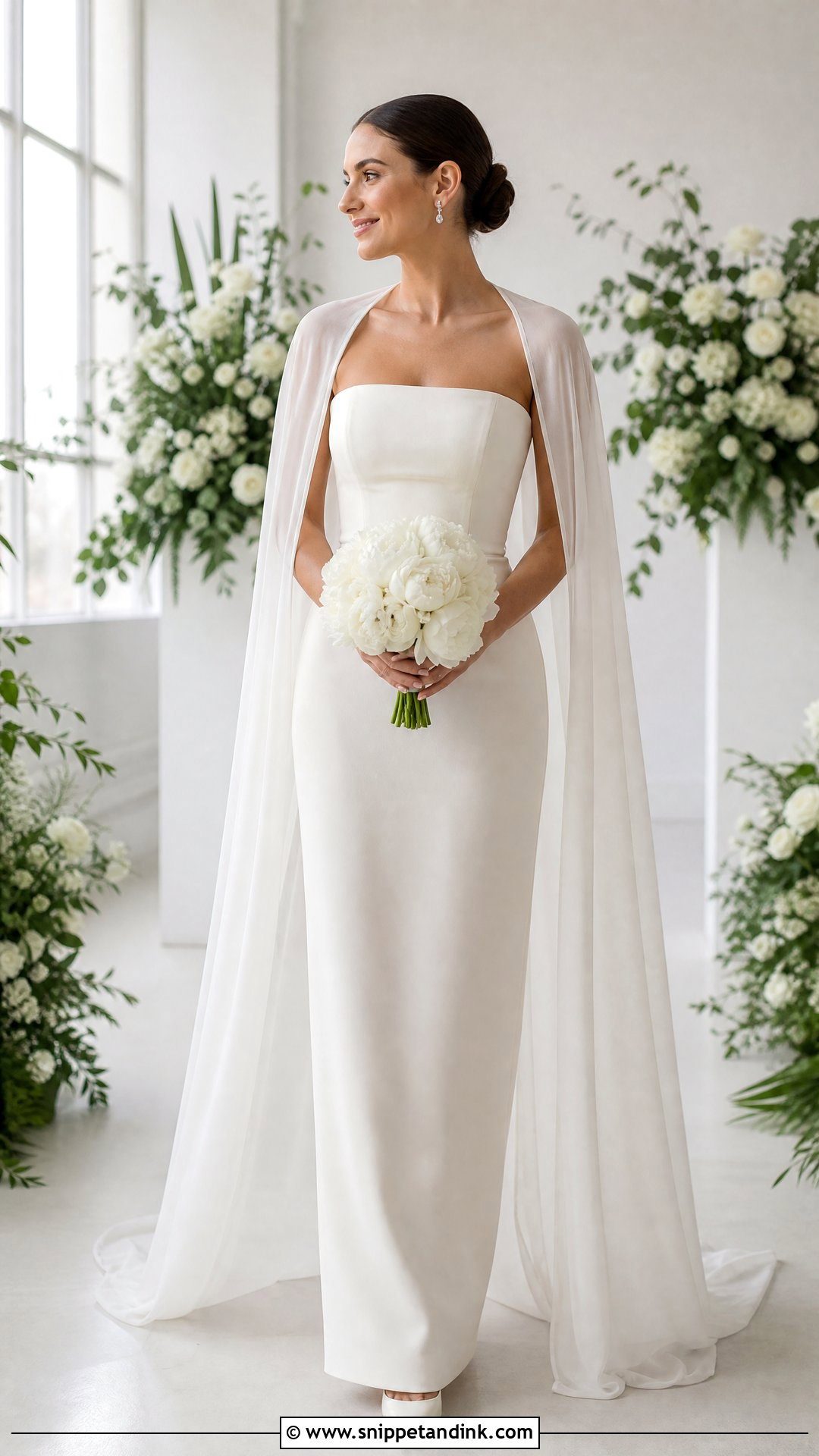 Off White Minimal Wedding Dress With Cape - Snippet and Ink - 20 Simple Off White Wedding Dress Ideas