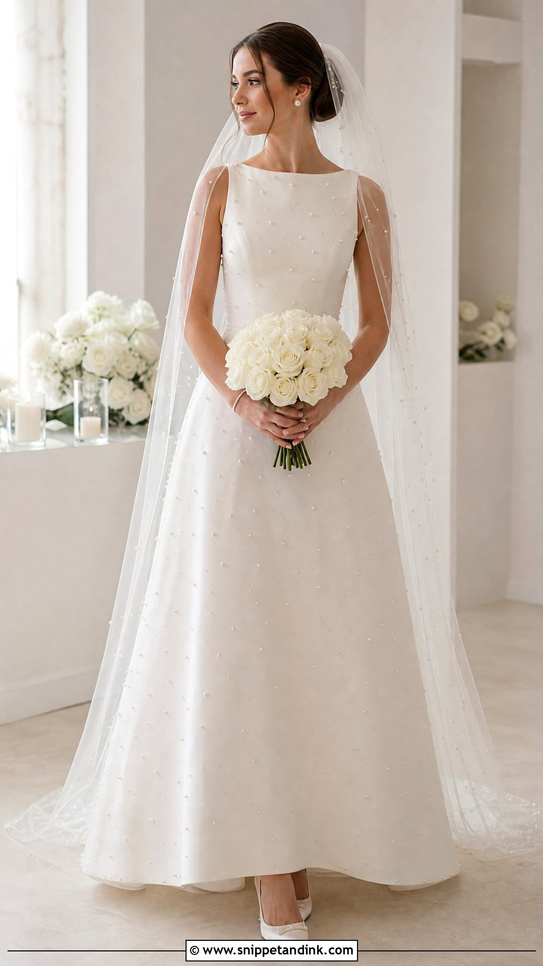 Off White Pearl Embellished Bridal Dress - Snippet and Ink - 20 Off White Bridal Dress Ideas