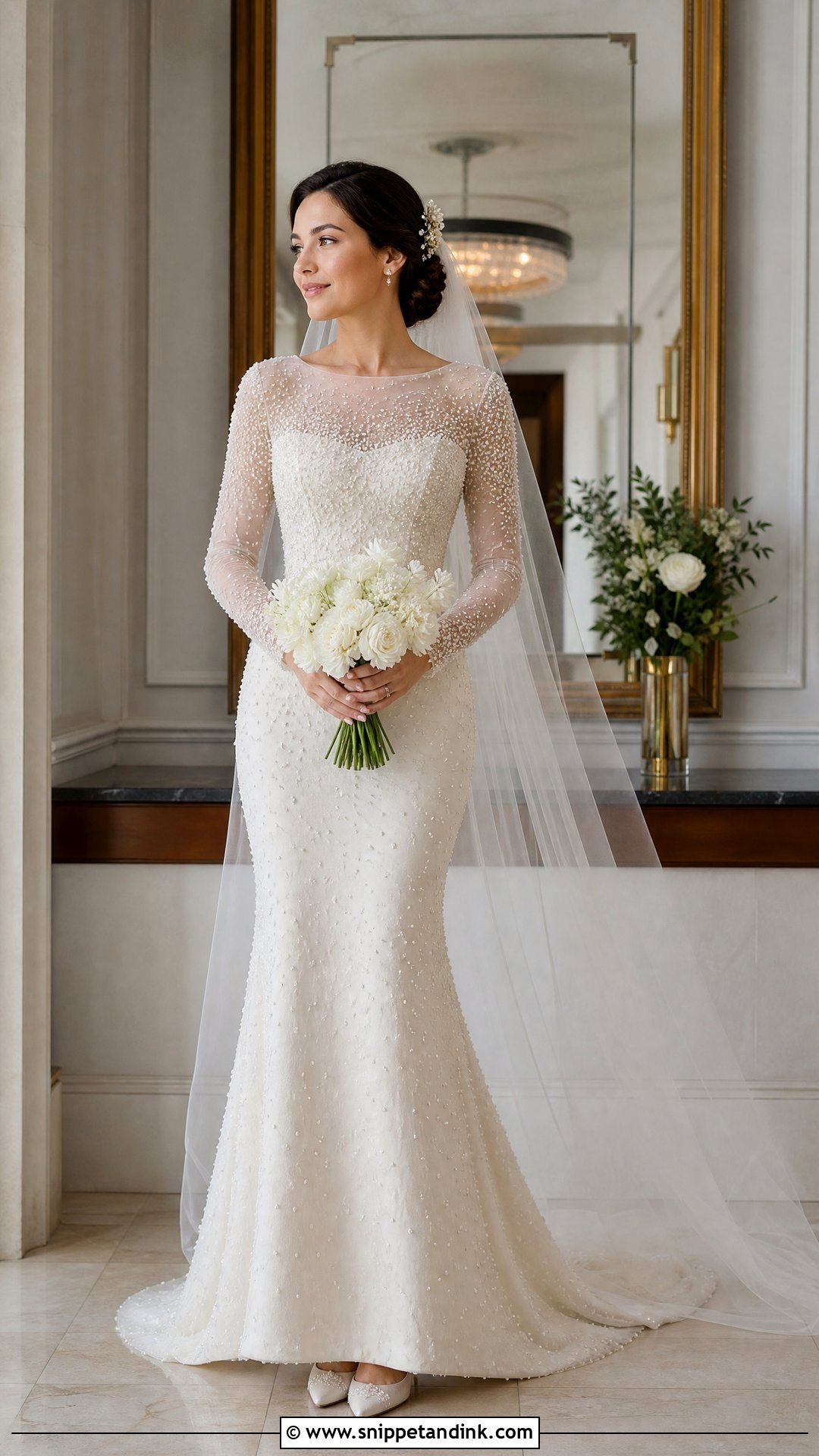 Off White Pearl Embellished Wedding Dress - Snippet and Ink - 20 Off White Wedding Dresses